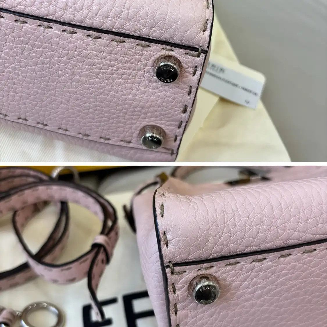 Fendi FENDI Peekaboo mini pink cowhide leather quilted crossbody bag detachable strap Size ONE SIZE - 7 Thumbnail