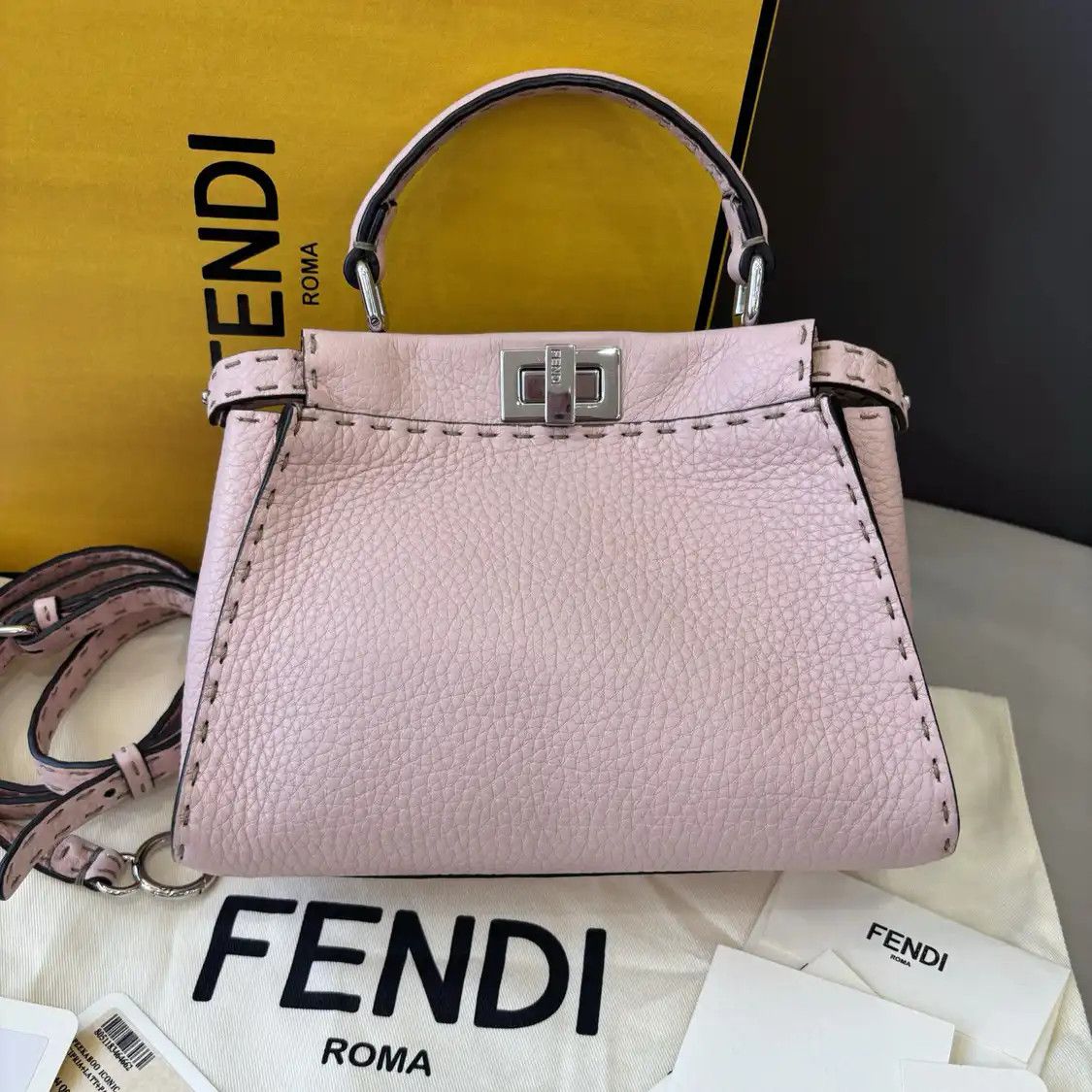 Fendi FENDI Peekaboo mini pink cowhide leather quilted crossbody bag detachable strap Size ONE SIZE - 2 Thumbnail