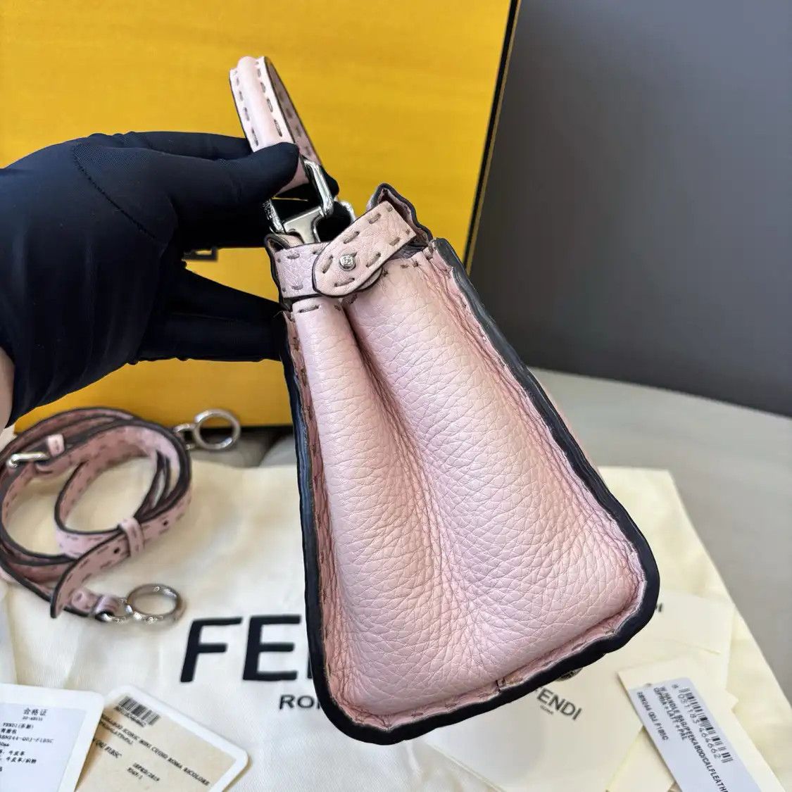 Fendi FENDI Peekaboo mini pink cowhide leather quilted crossbody bag detachable strap Size ONE SIZE - 3 Thumbnail