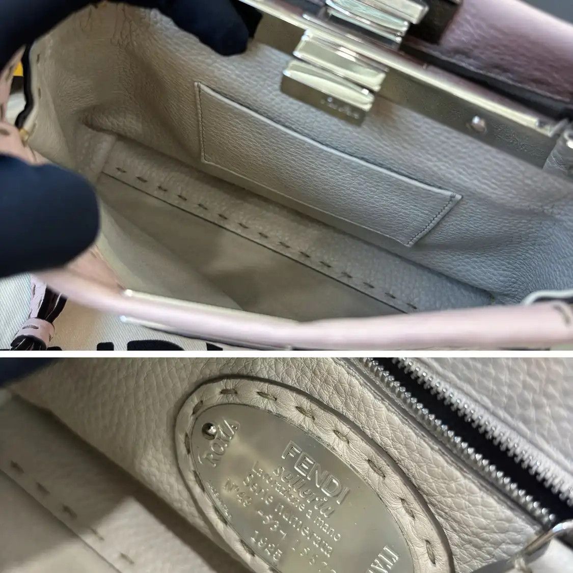 Fendi FENDI Peekaboo mini pink cowhide leather quilted crossbody bag detachable strap Size ONE SIZE - 9 Thumbnail