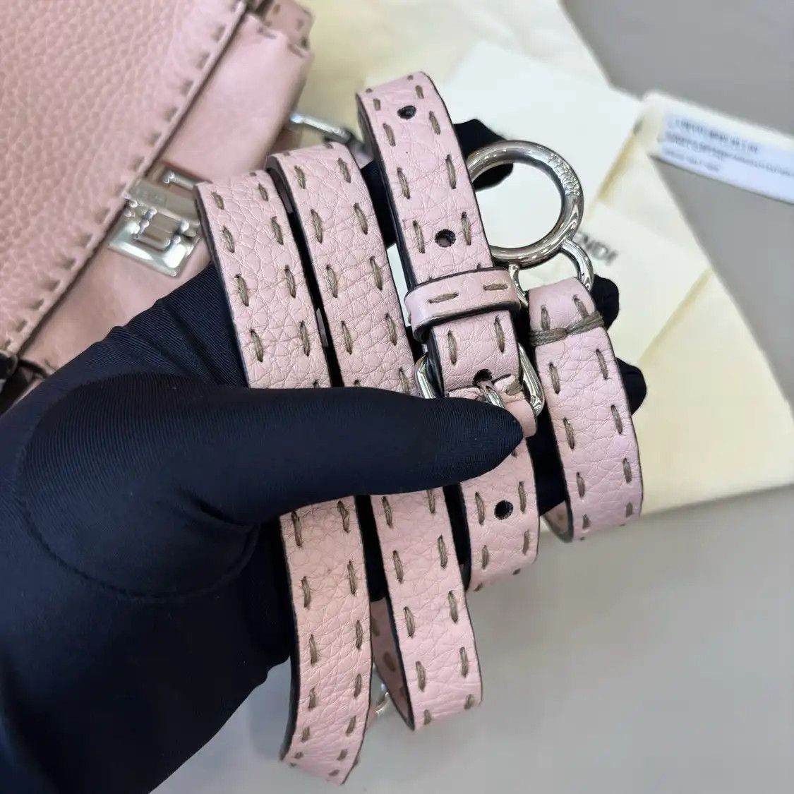 Fendi FENDI Peekaboo mini pink cowhide leather quilted crossbody bag detachable strap Size ONE SIZE - 8 Thumbnail