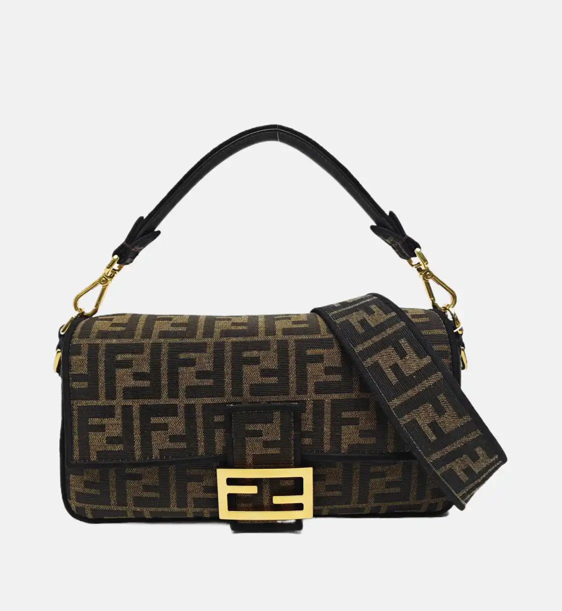 Fendi FENDI Baguette Medium brown canvas doubleF crossbody bag handbag shoulder bag go Size ONE SIZE - 8 Thumbnail
