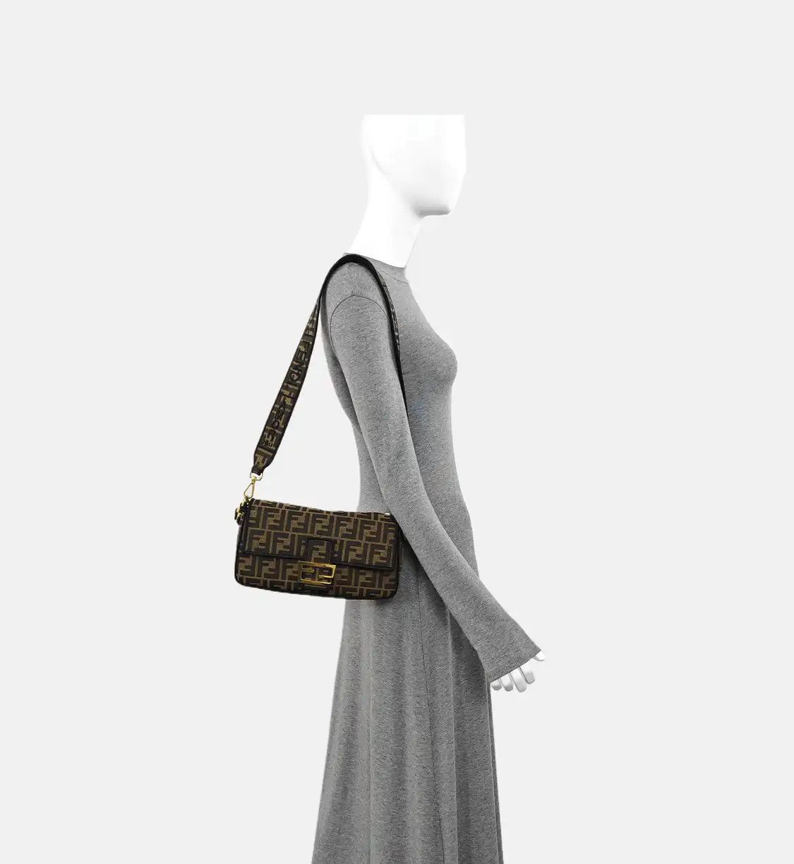 Fendi FENDI Baguette Medium brown canvas doubleF crossbody bag handbag shoulder bag go Size ONE SIZE - 2 Thumbnail