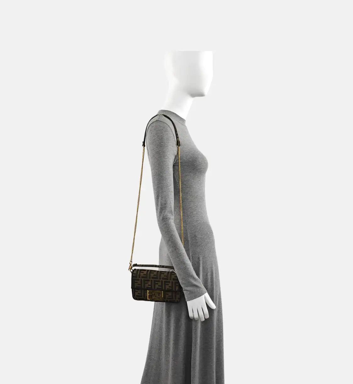 Fendi FENDI Baguette mini brown fabric doubleF jacquard baguette bag shoulder bag hand Size ONE SIZE - 2 Thumbnail