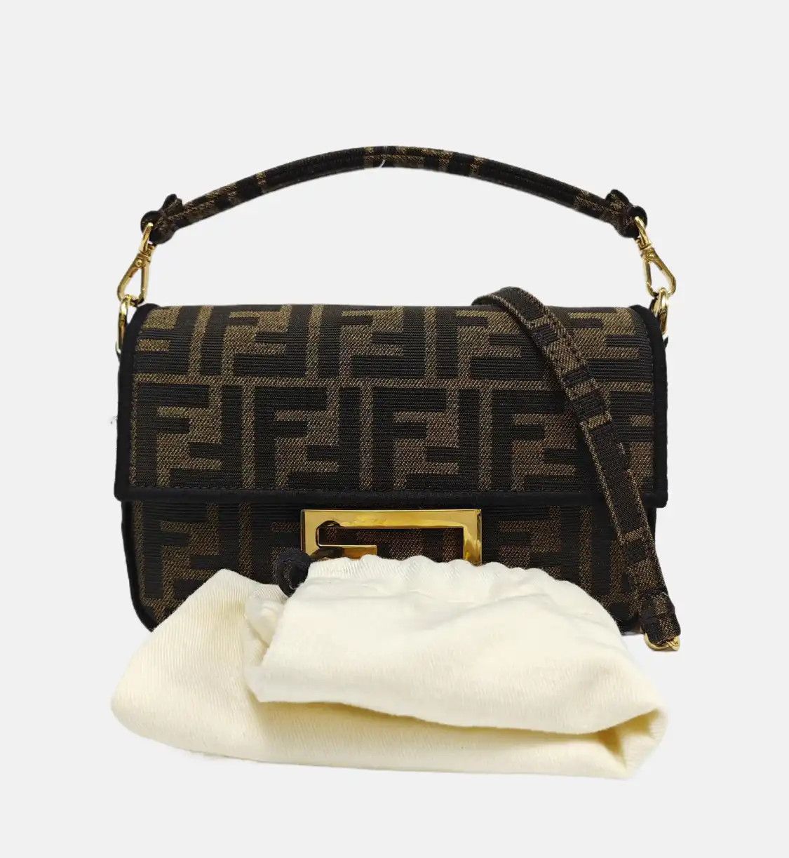 Fendi FENDI Baguette mini brown fabric doubleF jacquard baguette bag shoulder bag hand Size ONE SIZE - 8 Thumbnail