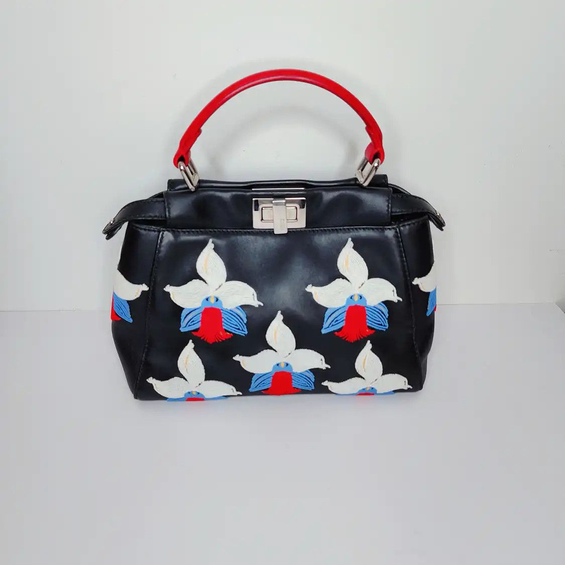 Fendi FENDI Peekaboo mini black cowhide leather embroidery handbag detachable strap Size ONE SIZE - 3 Thumbnail