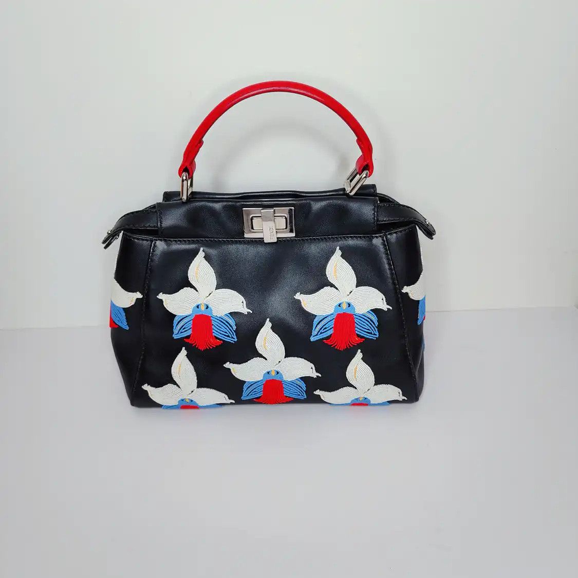 Fendi FENDI Peekaboo mini black cowhide leather embroidery handbag detachable strap Size ONE SIZE - 4 Thumbnail