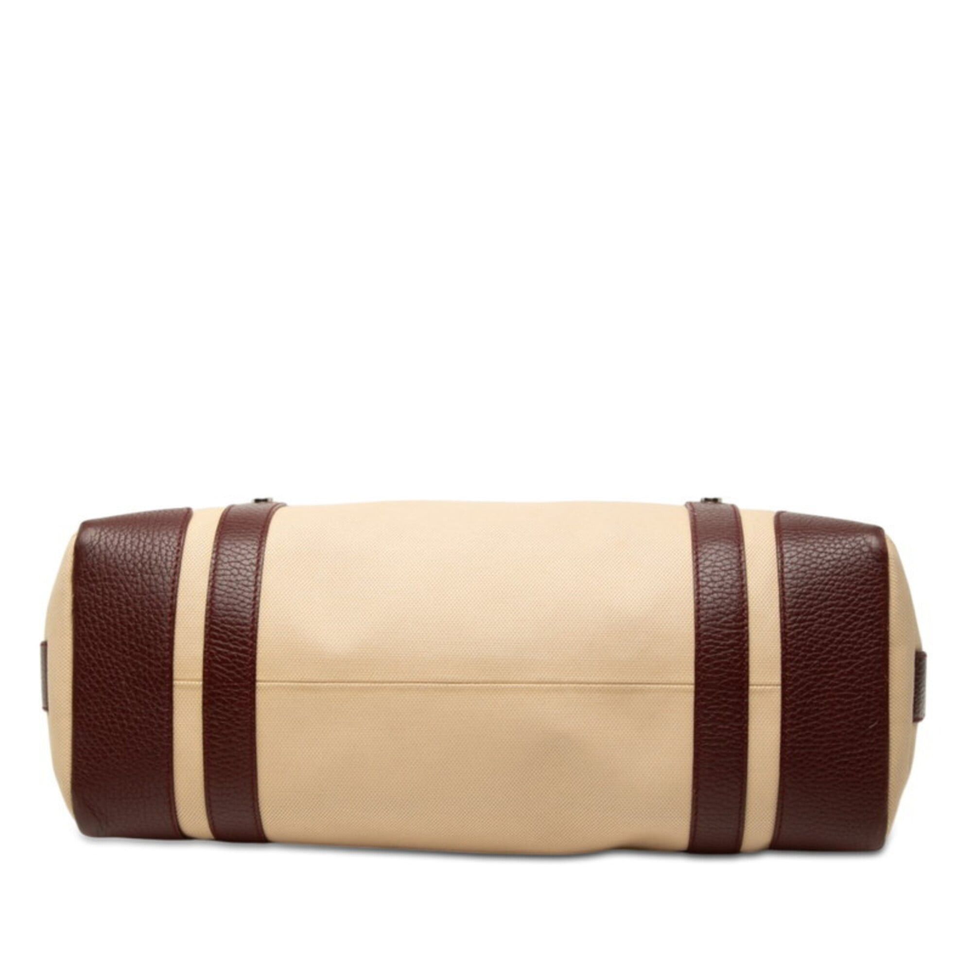 Bvlgari BVLGARI Tote Bag Shoulder Beige Wine Red Canvas Leather Women's Size ONE SIZE - 3 Thumbnail