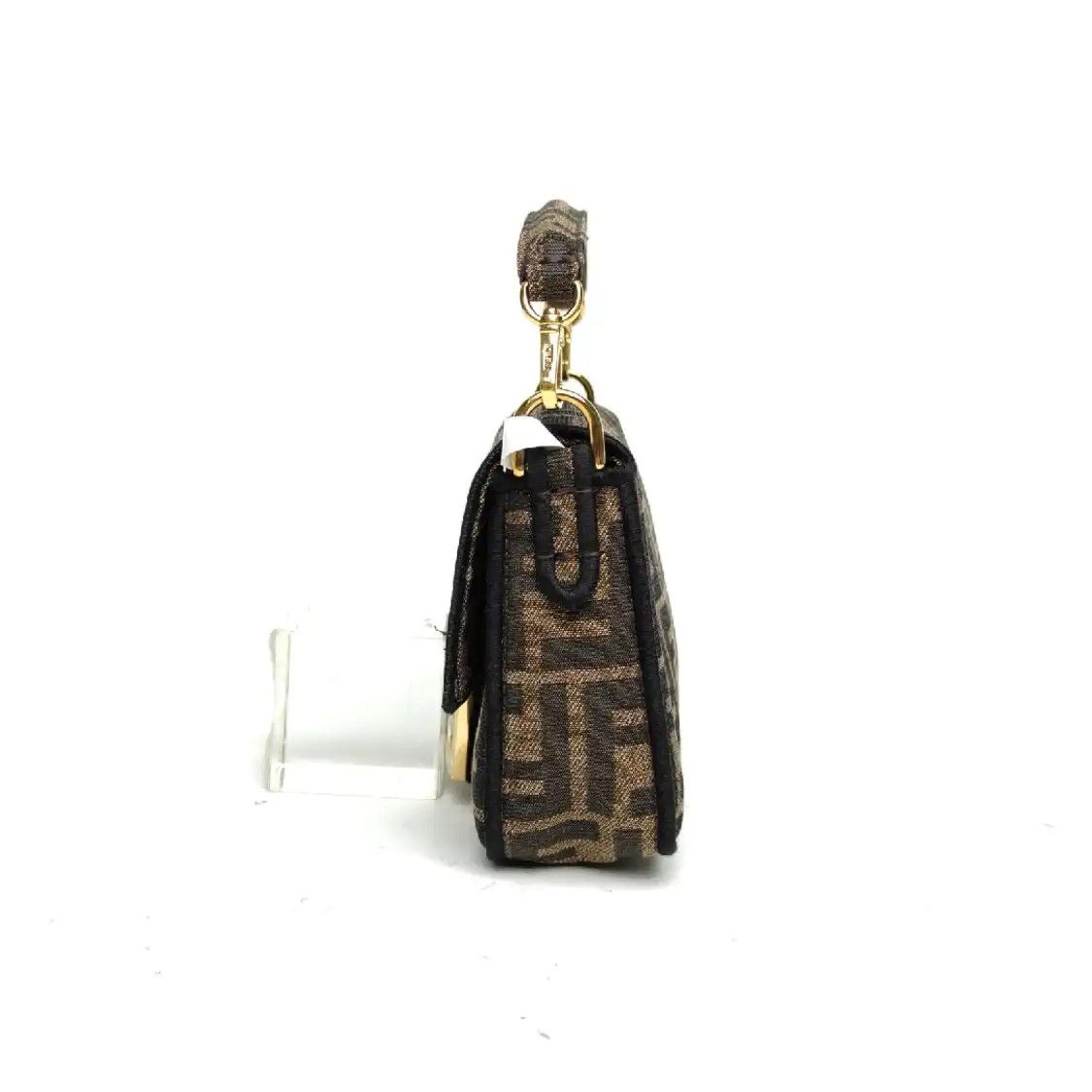 Fendi FENDI Baguette mini brown fabric doubleF jacquard baguette bag crossbody bag gol Size ONE SIZE - 4 Thumbnail