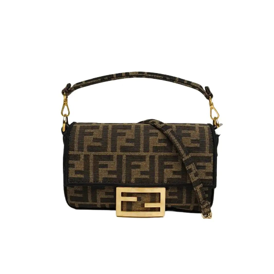 Fendi FENDI Baguette mini brown fabric doubleF jacquard baguette bag crossbody bag gol Size ONE SIZE - 8 Thumbnail