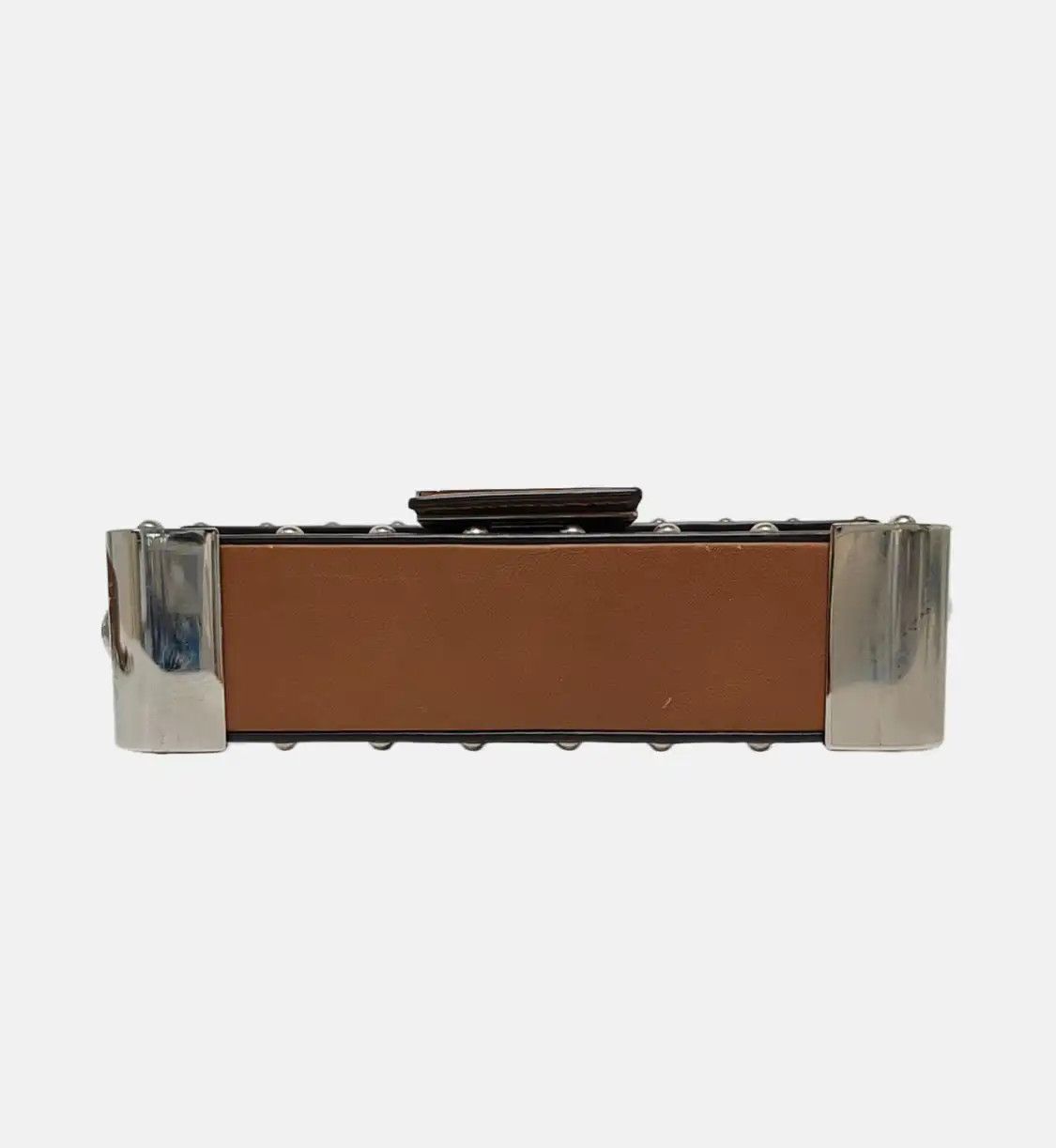 Fendi FENDI Baguette Trunk brown cowhide leather doubleF stud shoulder bag silver hard Size ONE SIZE - 6 Thumbnail