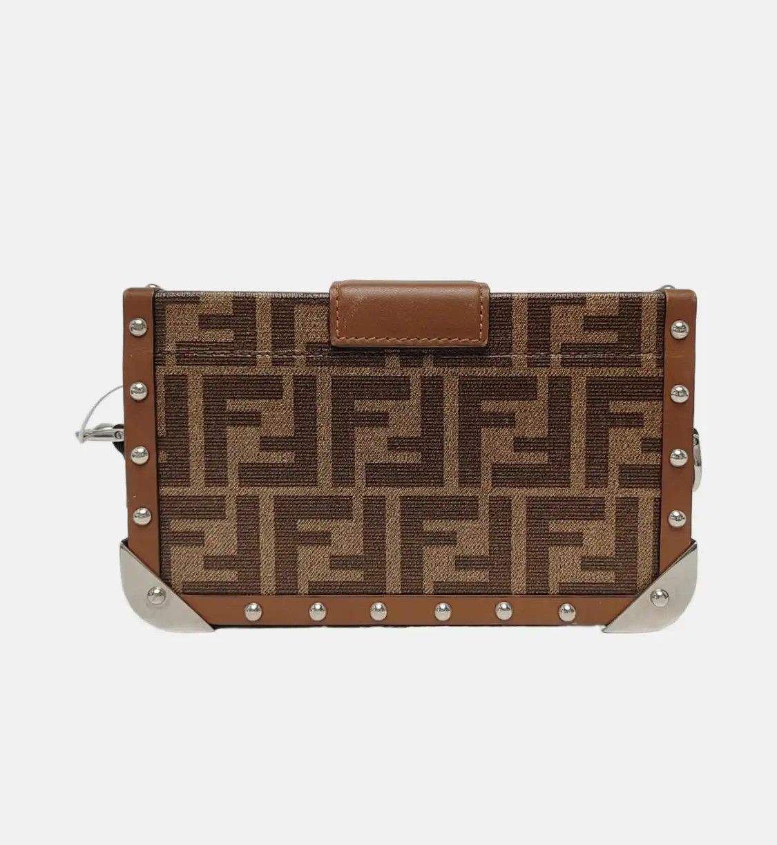 Fendi FENDI Baguette Trunk brown cowhide leather doubleF stud shoulder bag silver hard Size ONE SIZE - 5 Thumbnail