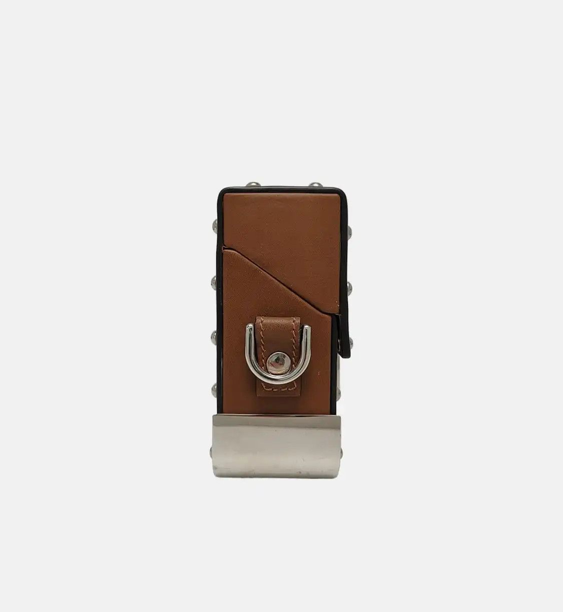 Fendi FENDI Baguette Trunk brown cowhide leather doubleF stud shoulder bag silver hard Size ONE SIZE - 4 Thumbnail