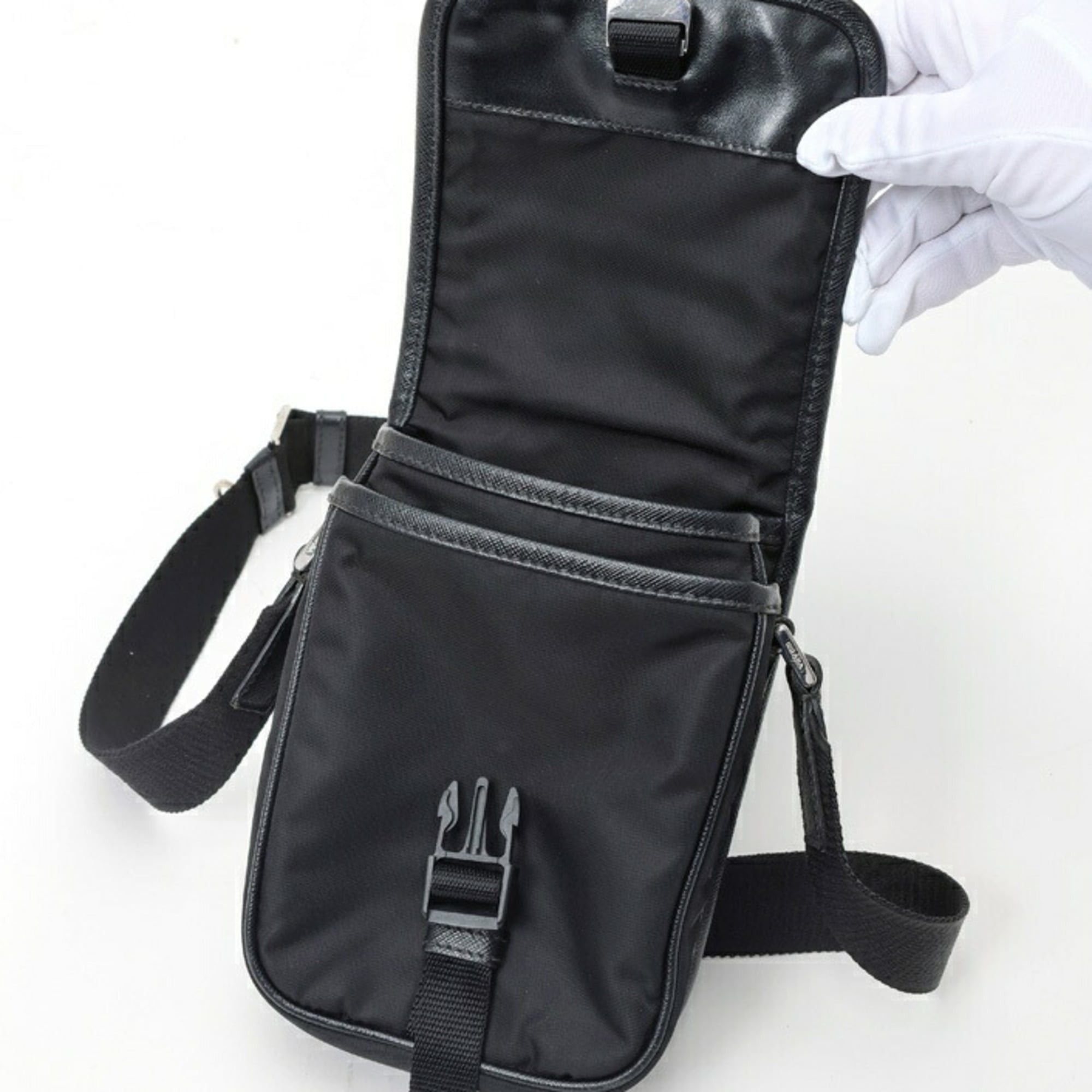 Prada Prada Re-Nylon x Saffiano Leather Mini Shoulder Bag 2VD043 Black (Nero) Size ONE SIZE - 7 Thumbnail