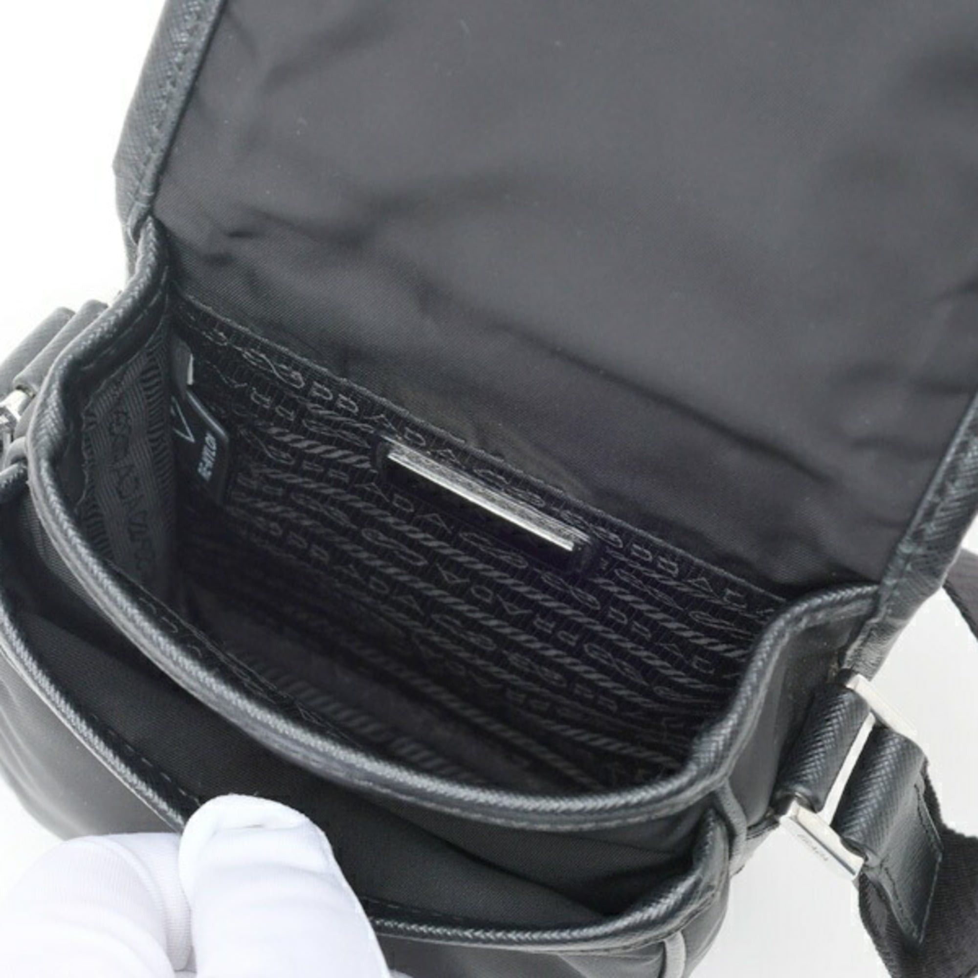 Prada Prada Re-Nylon x Saffiano Leather Mini Shoulder Bag 2VD043 Black (Nero) Size ONE SIZE - 8 Thumbnail