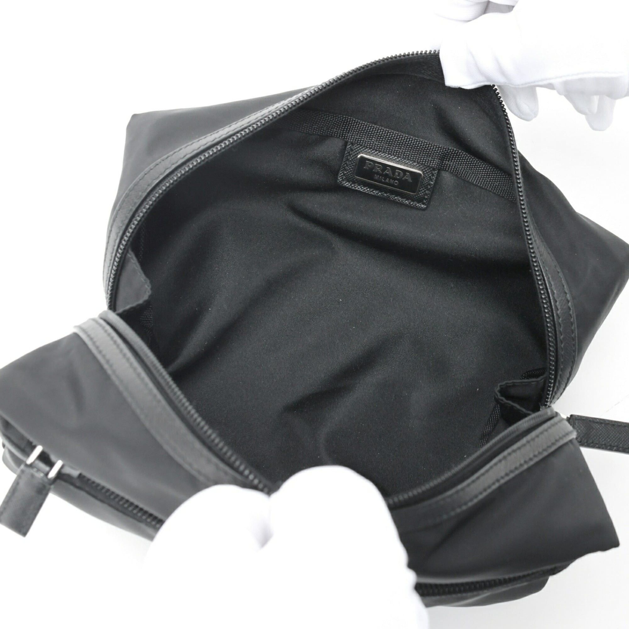 Prada Prada travel pouch, nylon and Saffiano leather, black. Size ONE SIZE - 6 Thumbnail