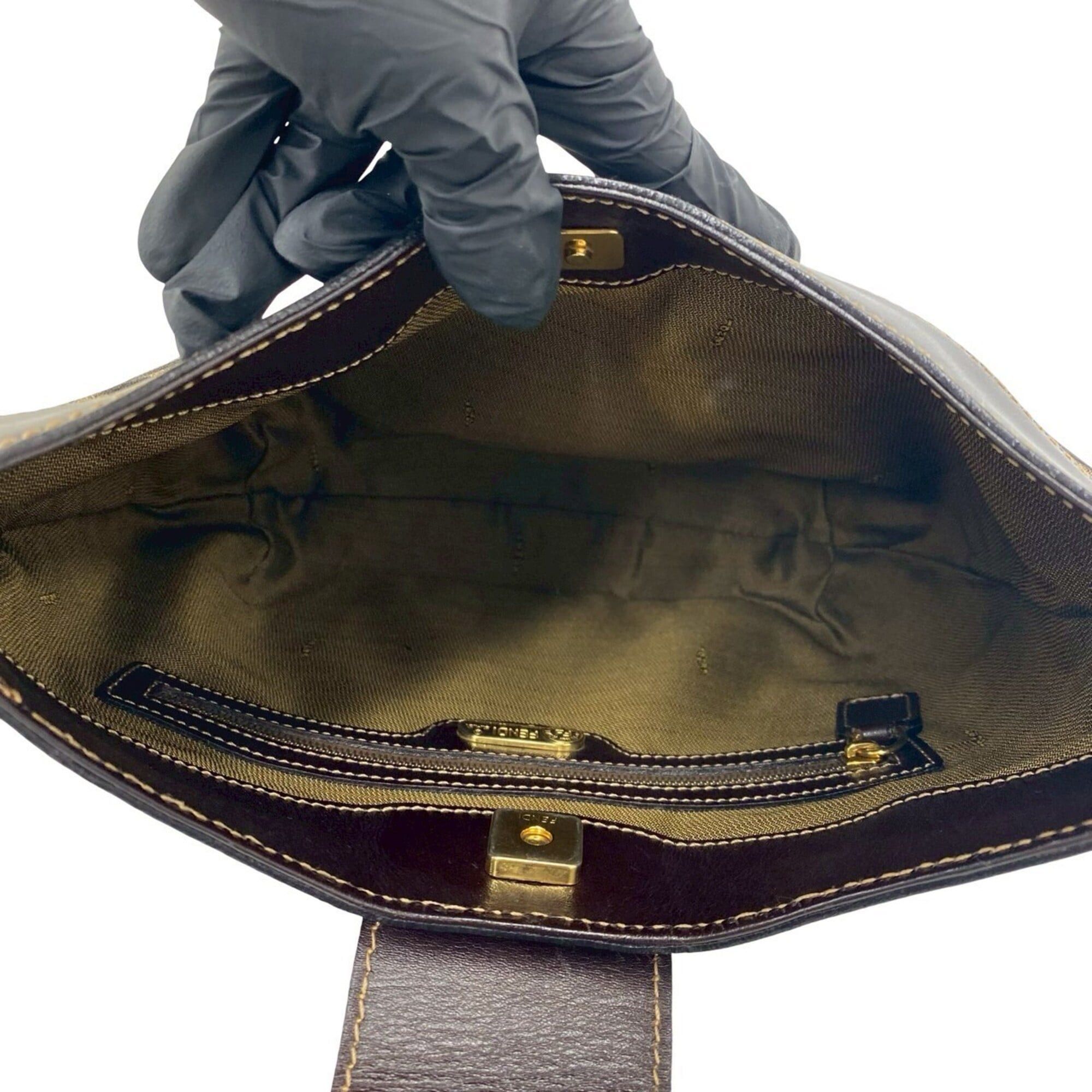 Fendi FENDI Vintage FF Logo Hardware Zucca Pattern Canvas Leather Semi One Shoulder Bag Brown 910-8 Size ONE SIZE - 9 Thumbnail