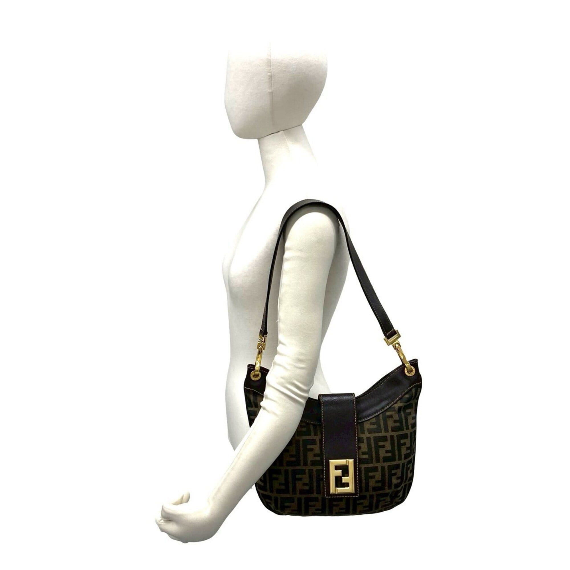 Fendi FENDI Vintage FF Logo Hardware Zucca Pattern Canvas Leather Semi One Shoulder Bag Brown 910-8 Size ONE SIZE - 2 Thumbnail