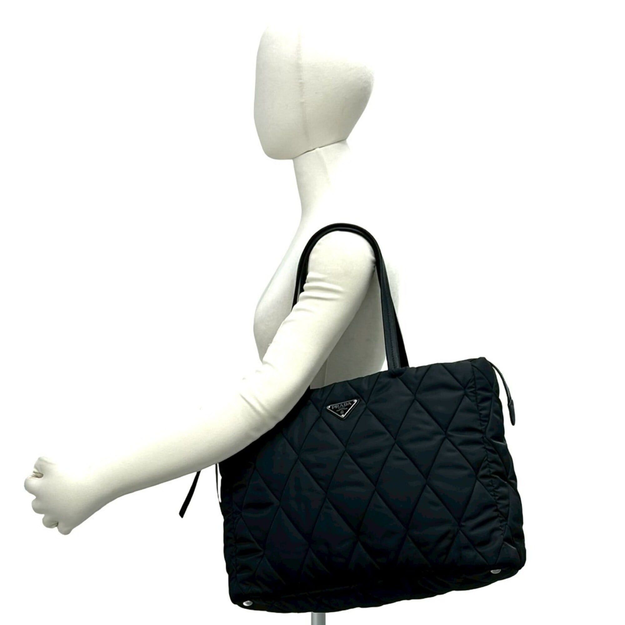 Prada Prada Triangle Logo Hardware Quilted Nylon Leather Tote Bag Handbag Semi-Shoulder Black 44688 Size ONE SIZE - 2 Thumbnail