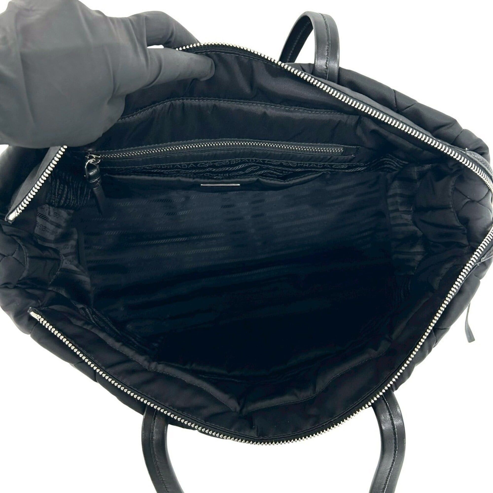 Prada Prada Triangle Logo Hardware Quilted Nylon Leather Tote Bag Handbag Semi-Shoulder Black 44688 Size ONE SIZE - 9 Thumbnail
