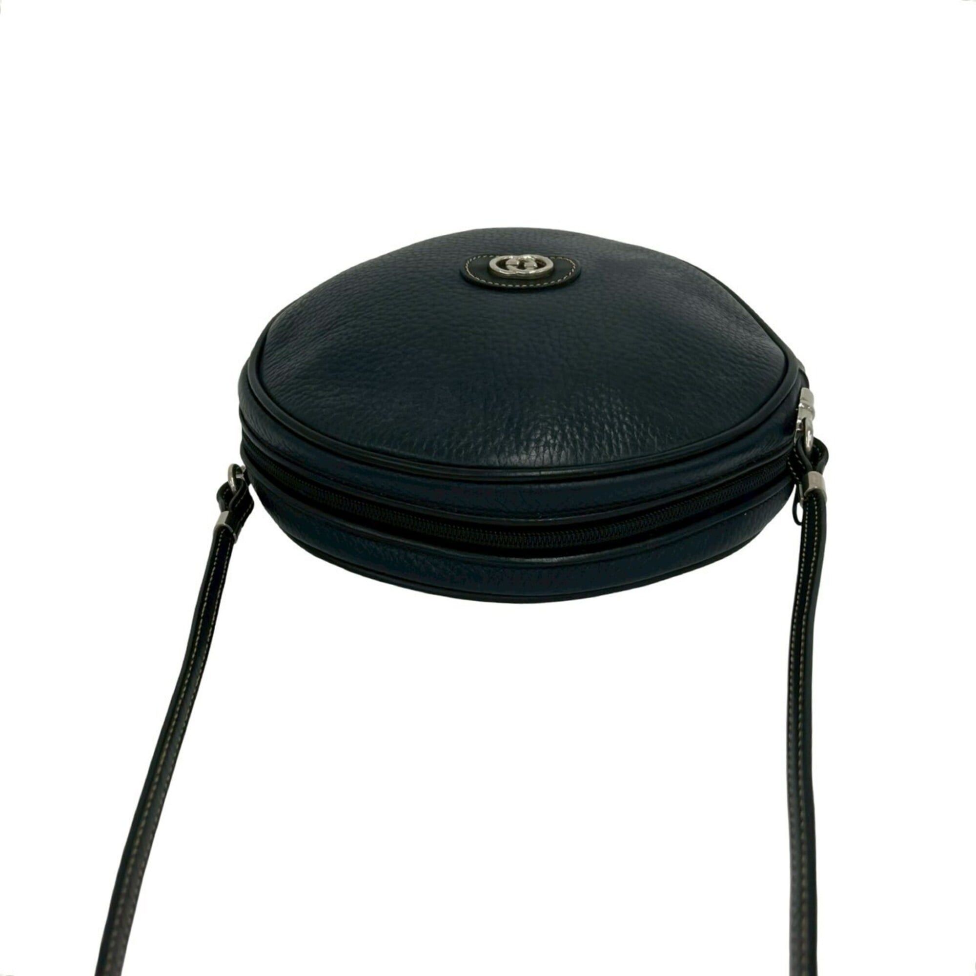 Gucci GUCCI Old Gucci GG Logo Hardware Leather Round Mini Shoulder Bag Pouch Navy Blue a83-2 Size ONE SIZE - 4 Thumbnail
