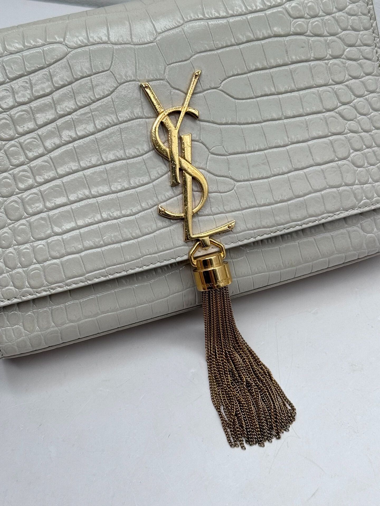 Yves Saint Laurent YSL Kate Small White Croc Embossed Bag Size ONE SIZE - 5 Thumbnail