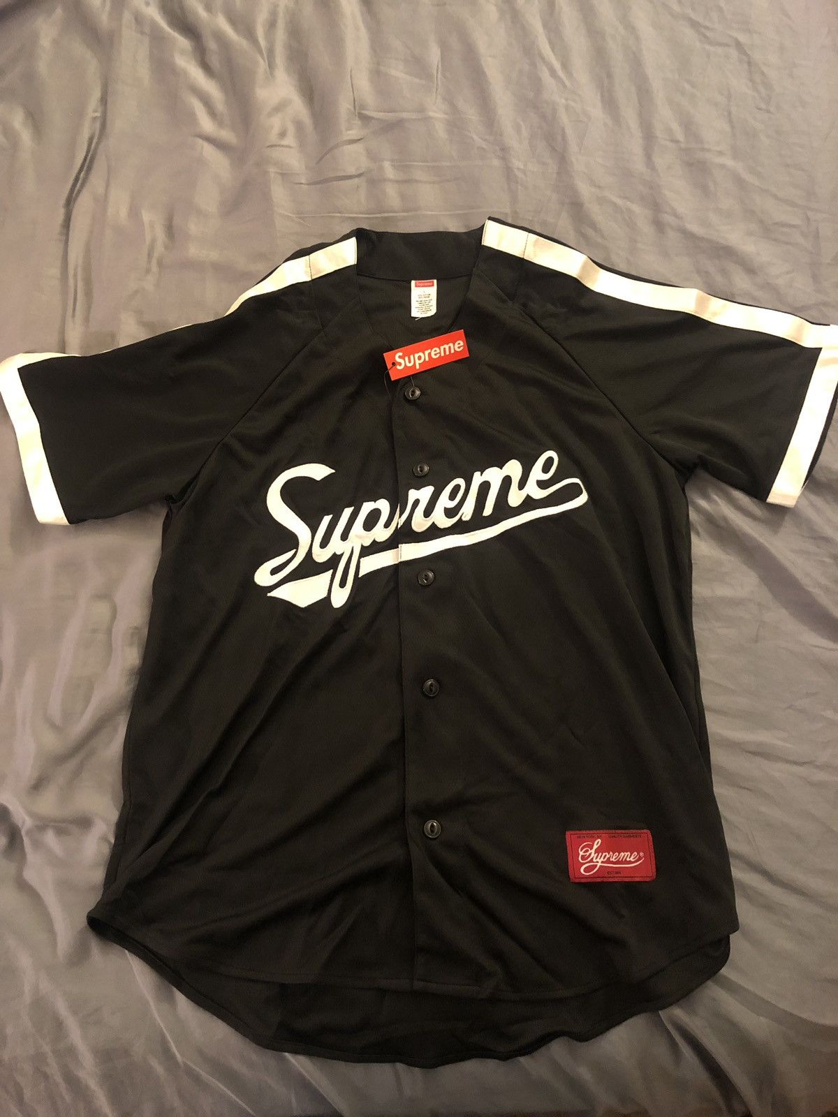 Supreme Supreme Satin Baseball Jersey Black - Medium | Grailed