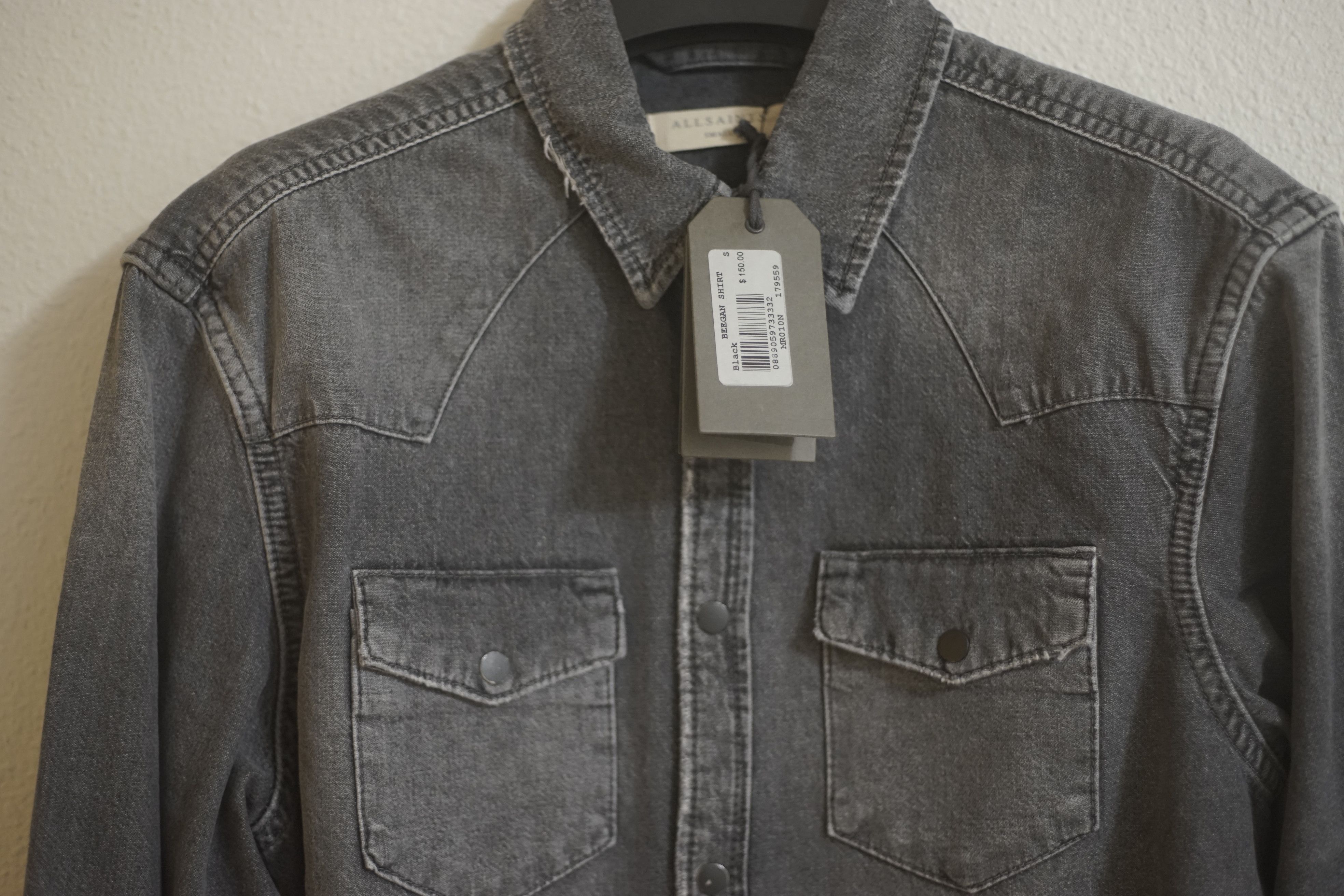Allsaints $150 Gray Distressed Denim Beegan Shirt Size US S / EU 44-46 / 1 - 3 Thumbnail