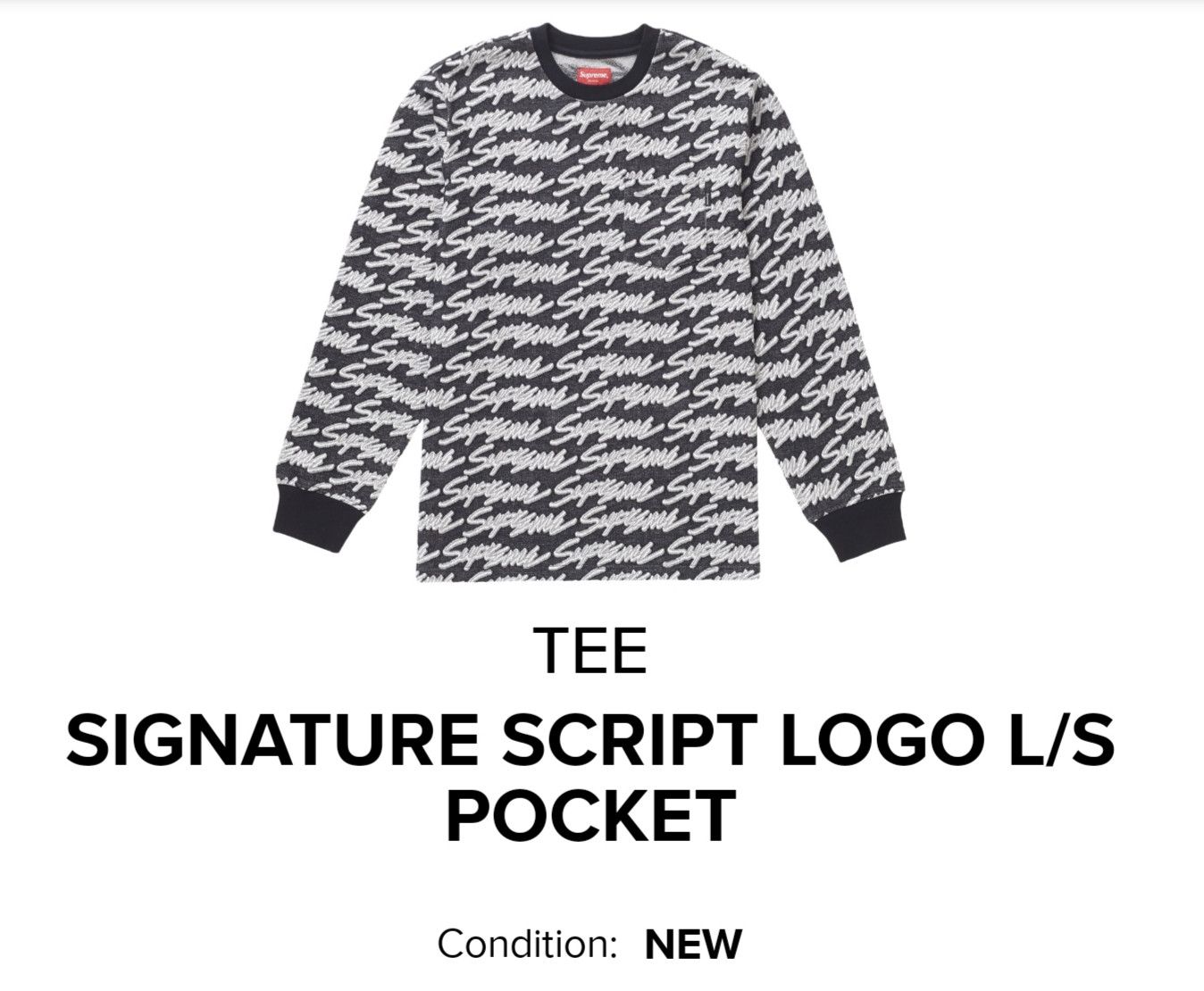 Supreme Supreme Signature Script Logo L/S Pocket Tee - Black - L