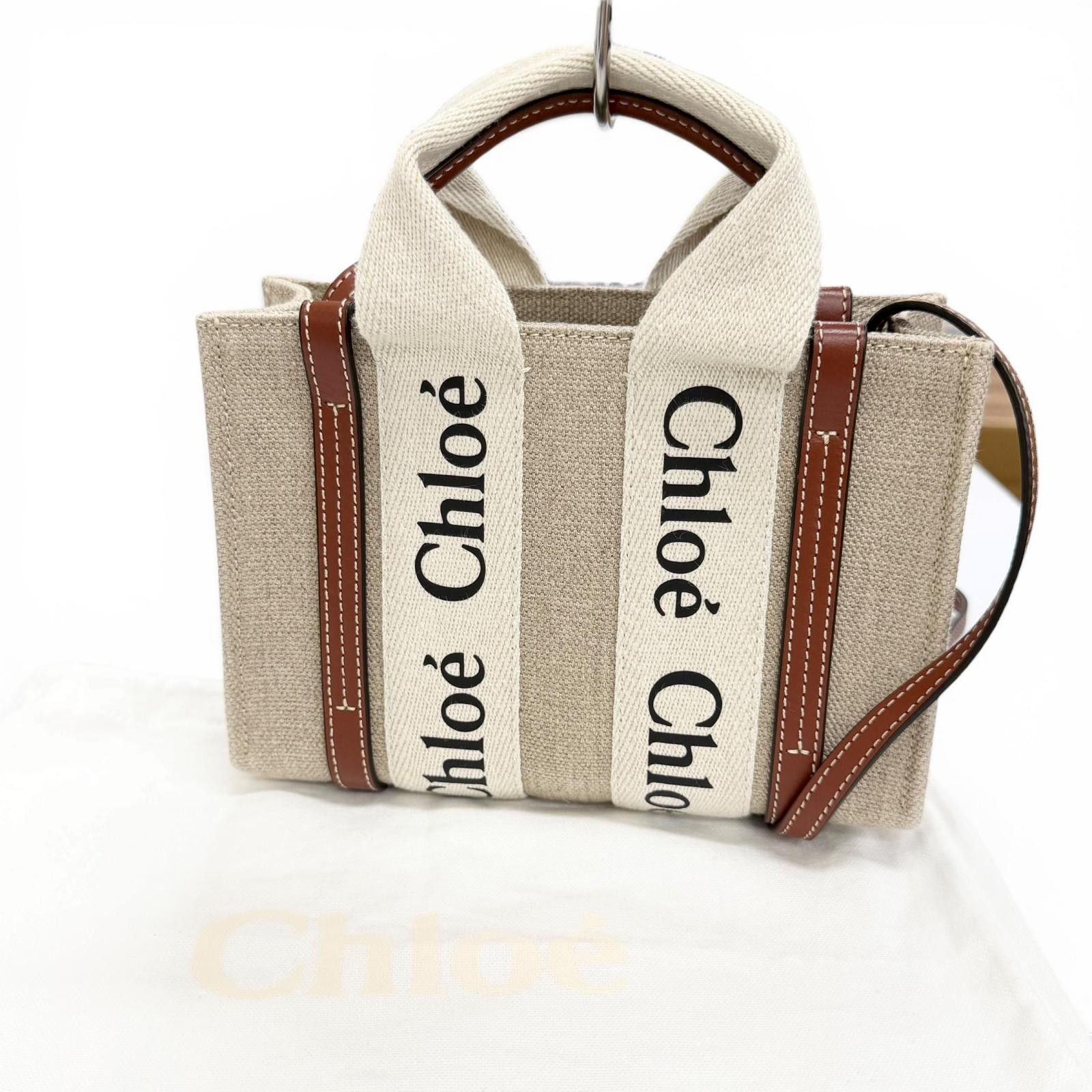 Chloe Chloe Chloe Woody Linen Mini Tote Bag Leather Tote Bag CHC22AP237I2690U DUTY FREE for USA Size ONE SIZE - 2 Thumbnail
