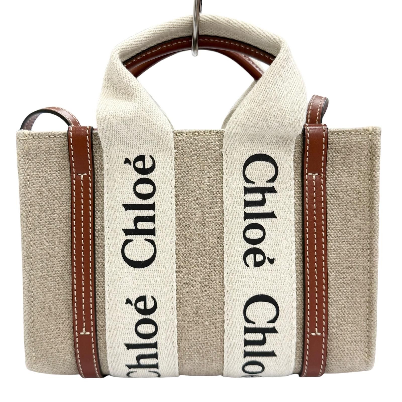 Chloe Chloe Chloe Woody Linen Mini Tote Bag Leather Tote Bag CHC22AP237I2690U DUTY FREE for USA Size ONE SIZE - 4 Thumbnail