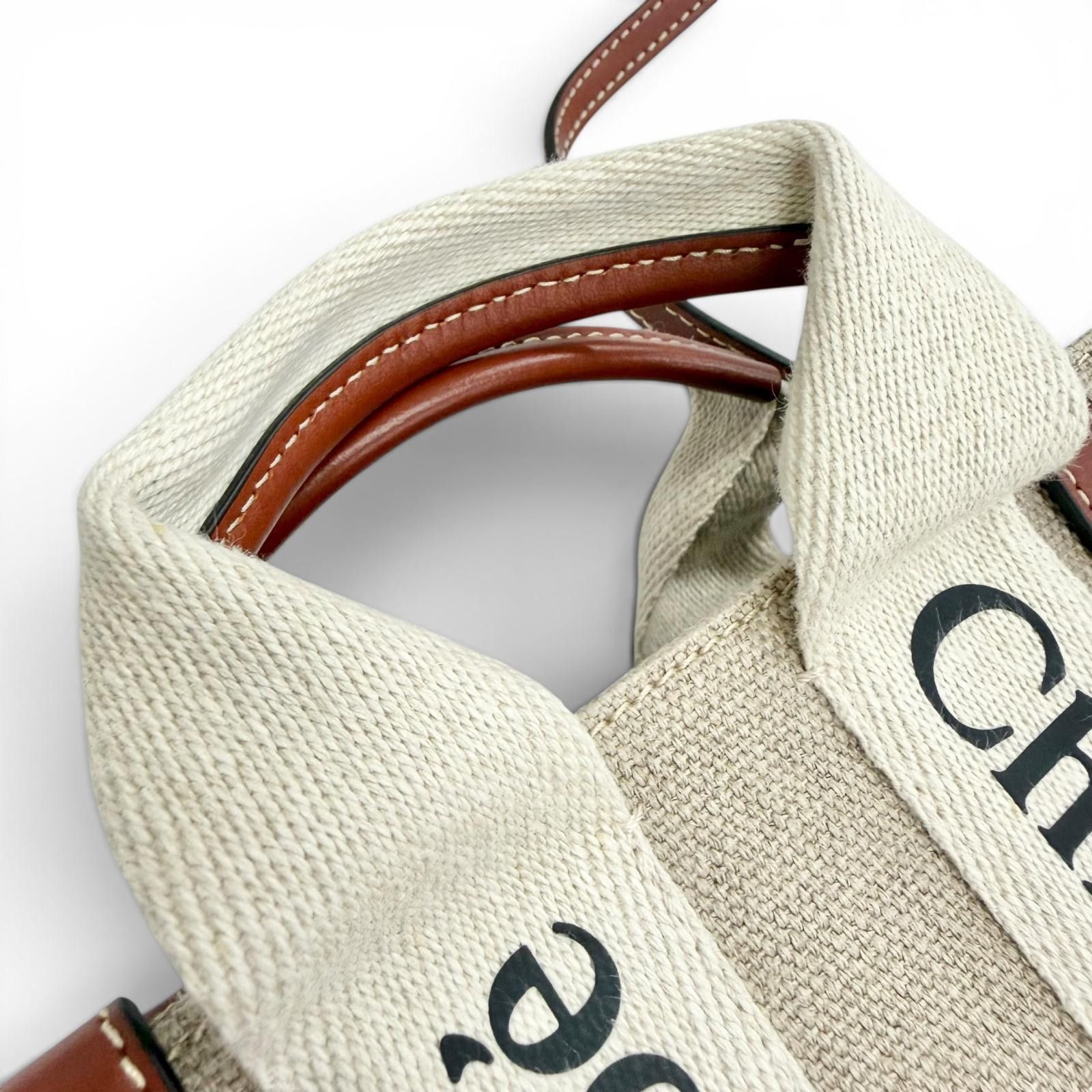 Chloe Chloe Chloe Woody Linen Mini Tote Bag Leather Tote Bag CHC22AP237I2690U DUTY FREE for USA Size ONE SIZE - 8 Thumbnail