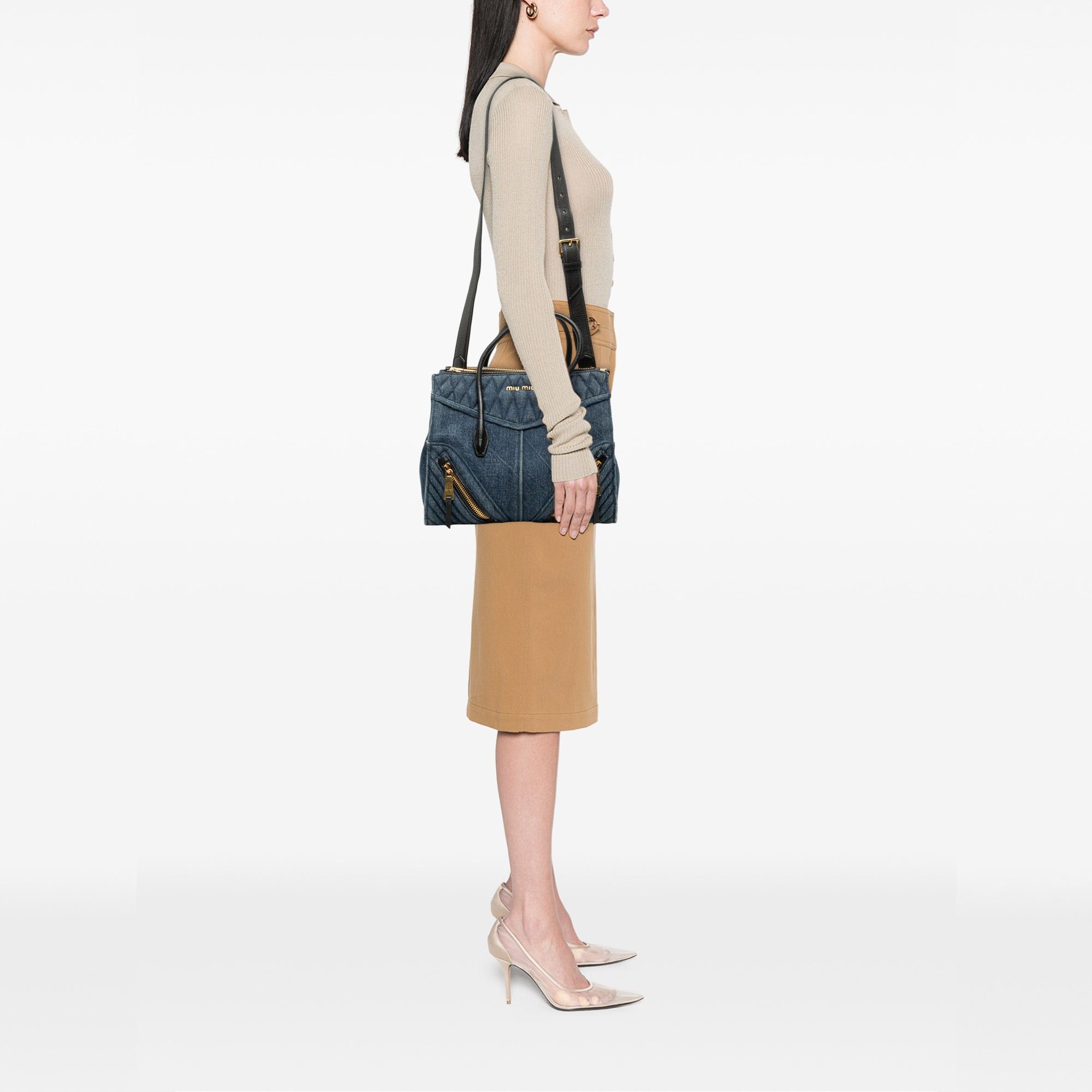 Miu Miu Matelasse Denim Biker Tote Size ONE SIZE - 8 Thumbnail