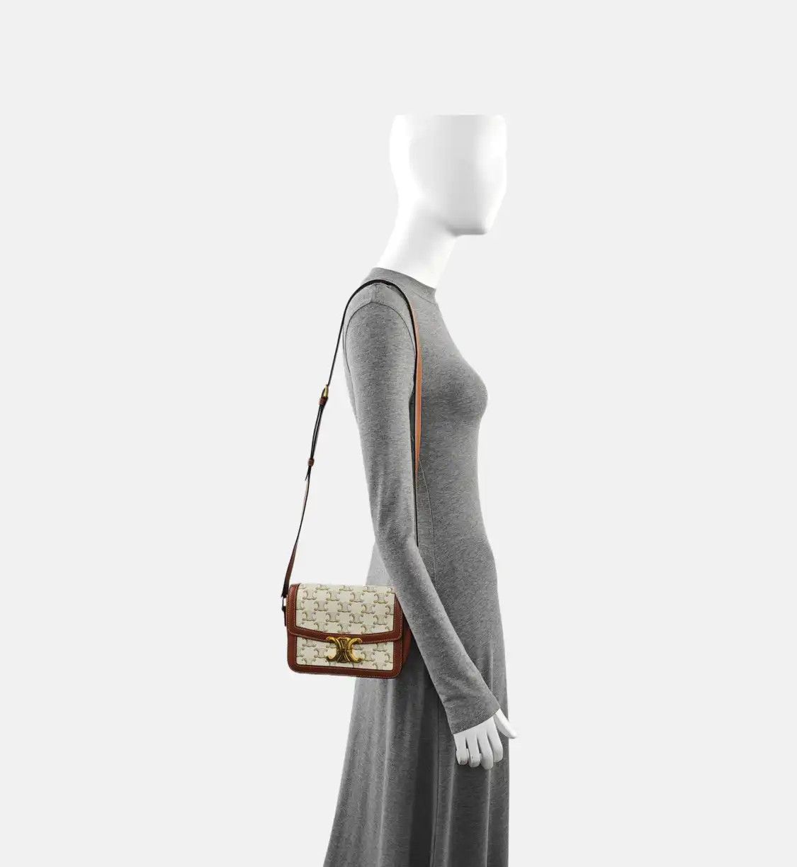 Celine CELINE TRIOMPHE Teen white coated canvas Triomphe shoulder bag gold hardware Size ONE SIZE - 2 Thumbnail