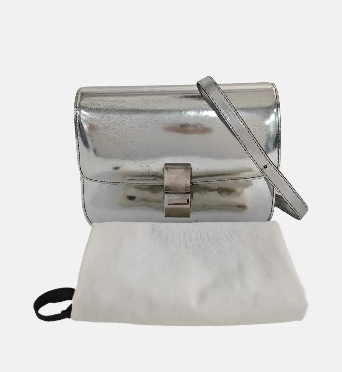 Celine CELINE CLASSIC BOX Medium silver cowhide leather tofu bag shoulder bag crossbody Size ONE SIZE - 8 Thumbnail