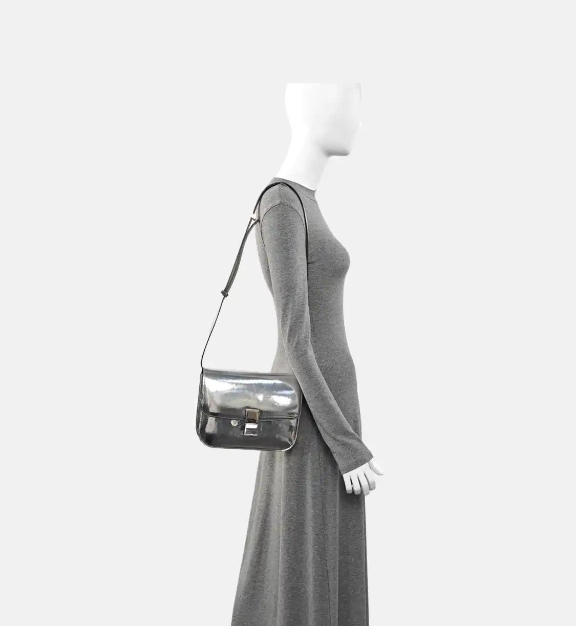 Celine CELINE CLASSIC BOX Medium silver cowhide leather tofu bag shoulder bag crossbody Size ONE SIZE - 2 Thumbnail