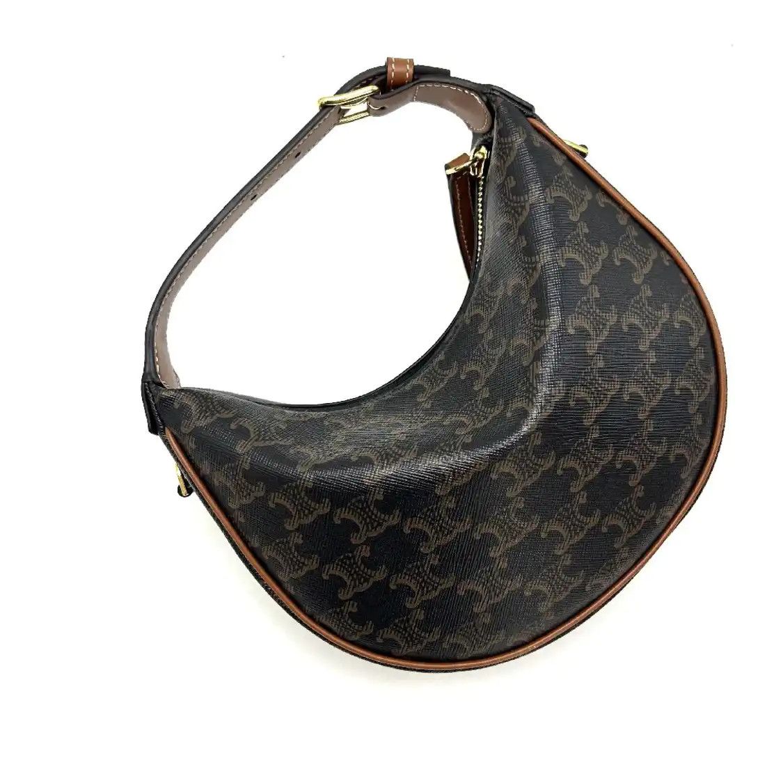 Celine CELINE LULU brown coated canvas Triomphe shoulder bag Size ONE SIZE - 4 Thumbnail