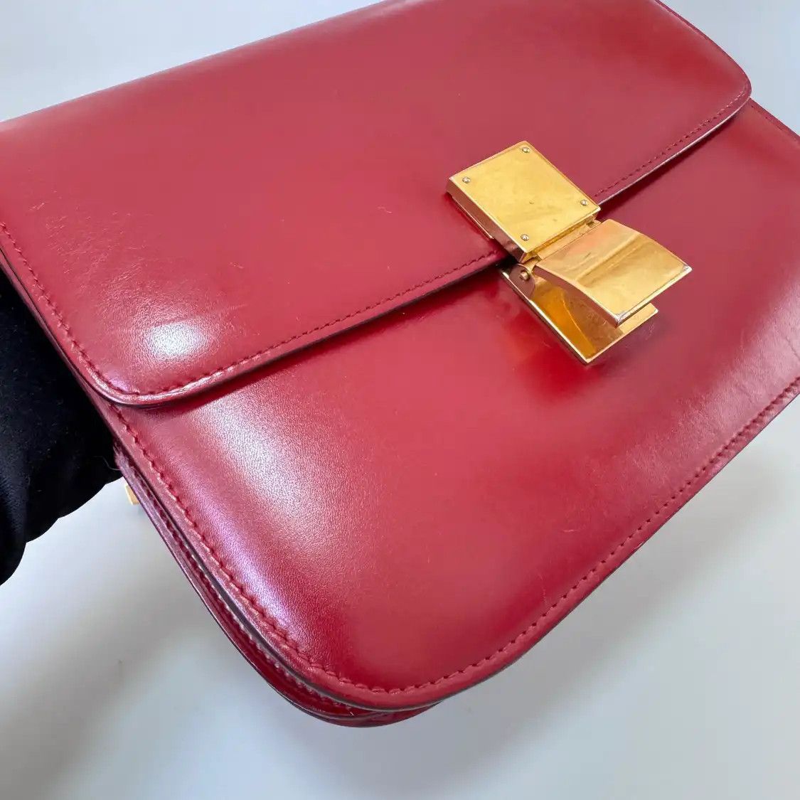 Celine CELINE CLASSIC BOX Medium red cowhide leather tofu bag crossbody bag Size ONE SIZE - 3 Thumbnail