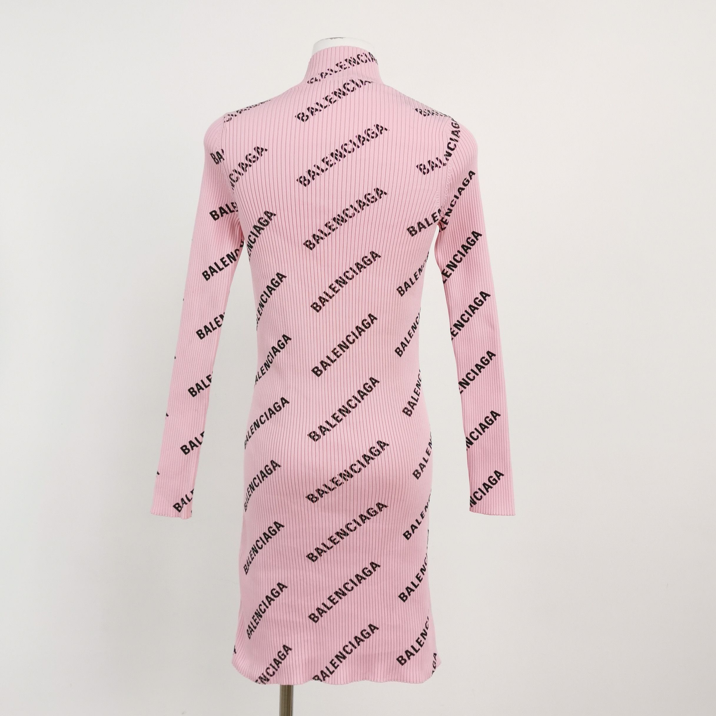 Balenciaga Balenciaga All-over Logo Knit Mini Dress Pink Size XS