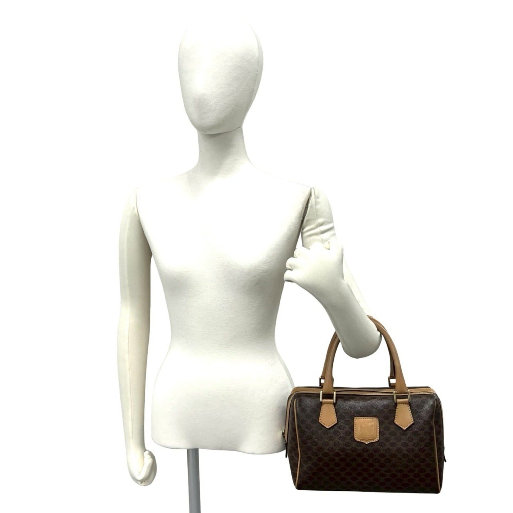 Celine CELINE Vintage Macadam Blazon Triomphe Pattern Leather Handbag Mini Boston Bag Brown 16943 Size ONE SIZE - 2 Thumbnail