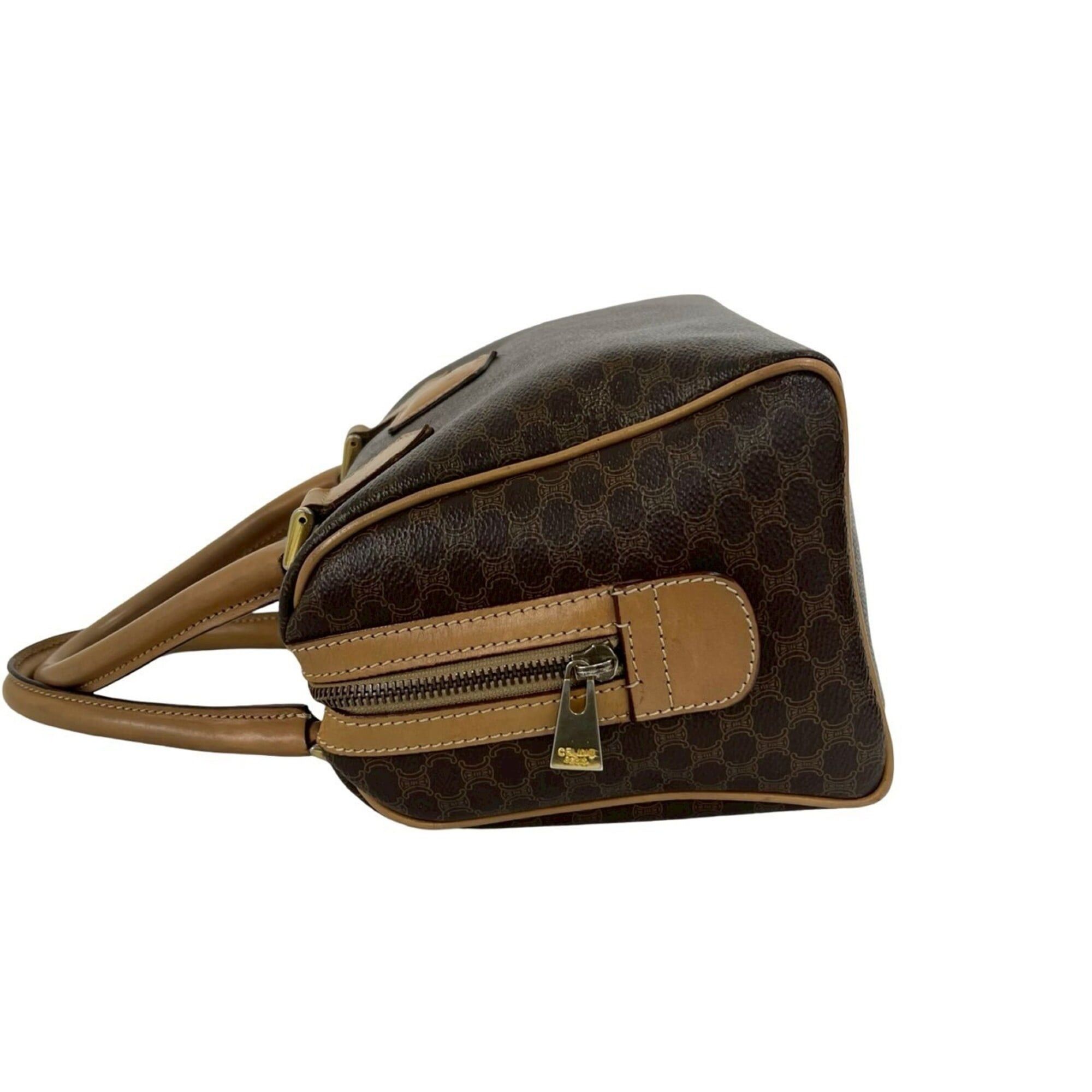 Celine CELINE Vintage Macadam Blazon Triomphe Pattern Leather Handbag Mini Boston Bag Brown 16943 Size ONE SIZE - 5 Thumbnail