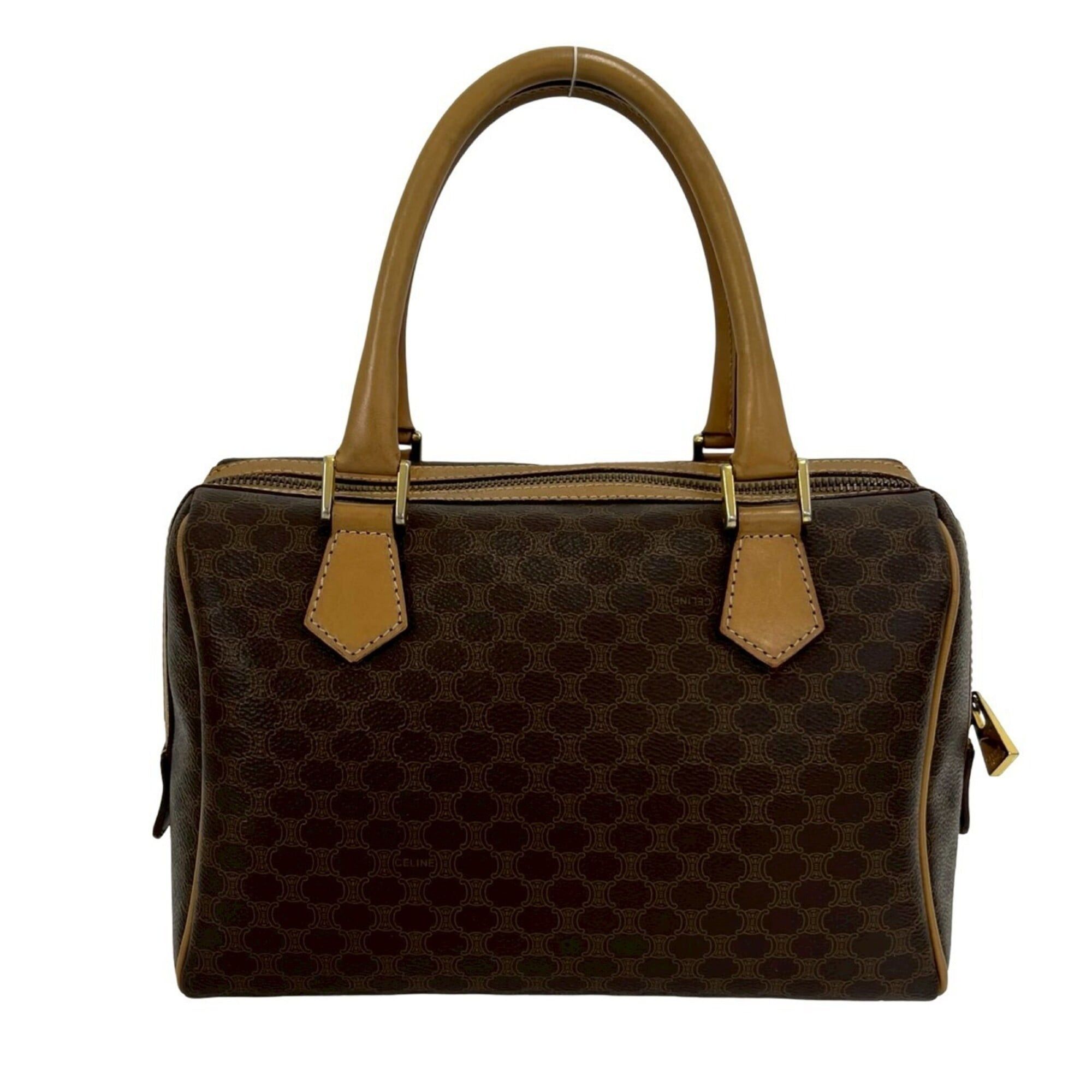 Celine CELINE Vintage Macadam Blazon Triomphe Pattern Leather Handbag Mini Boston Bag Brown 16943 Size ONE SIZE - 3 Thumbnail