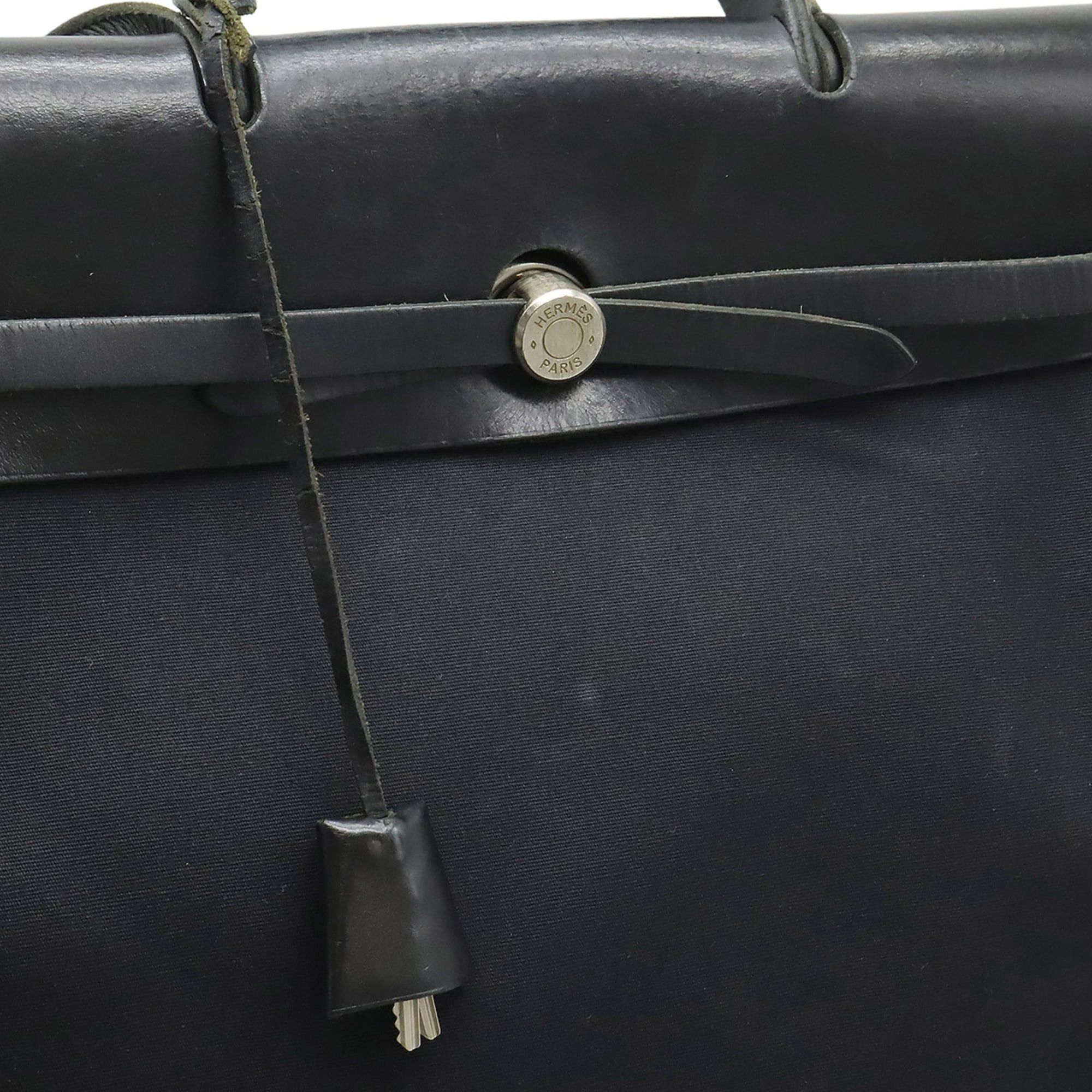 Hermes HERMES Herbag MM Handbag Shoulder Bag Toile Officier Leather Black □E Stamp Size ONE SIZE - 9 Thumbnail