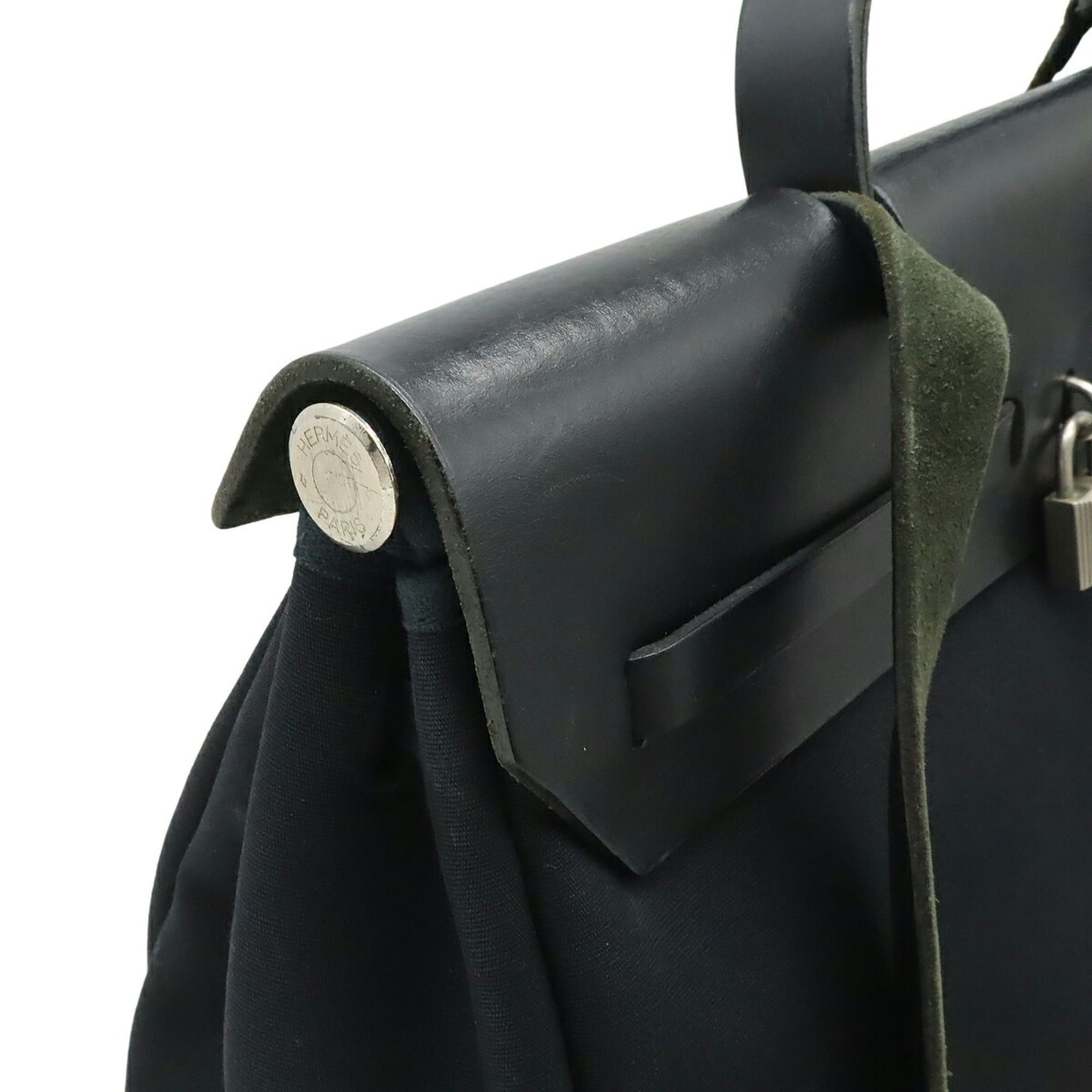 Hermes HERMES Herbag MM Handbag Shoulder Bag Toile Officier Leather Black □E Stamp Size ONE SIZE - 6 Thumbnail