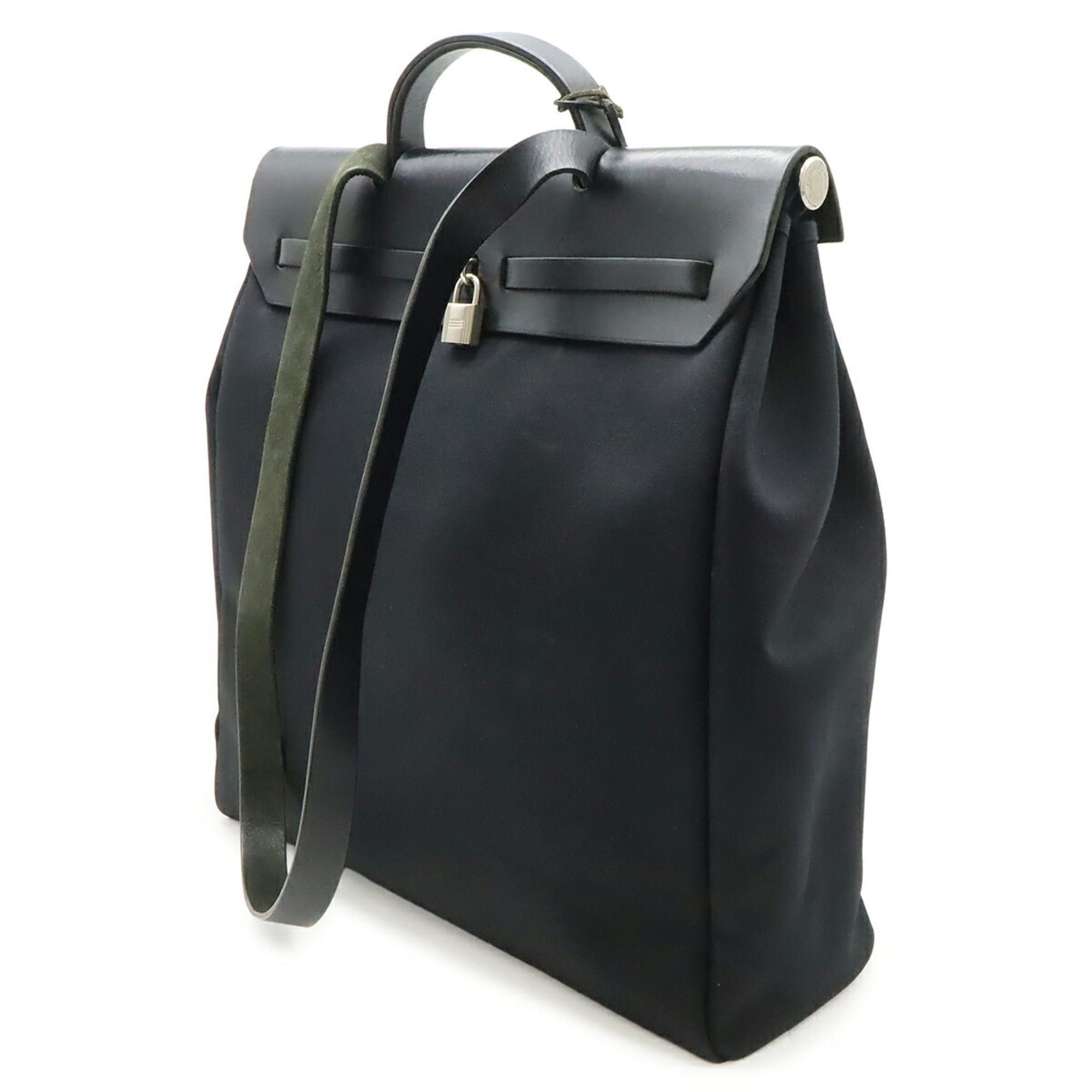 Hermes HERMES Herbag MM Handbag Shoulder Bag Toile Officier Leather Black □E Stamp Size ONE SIZE - 3 Thumbnail