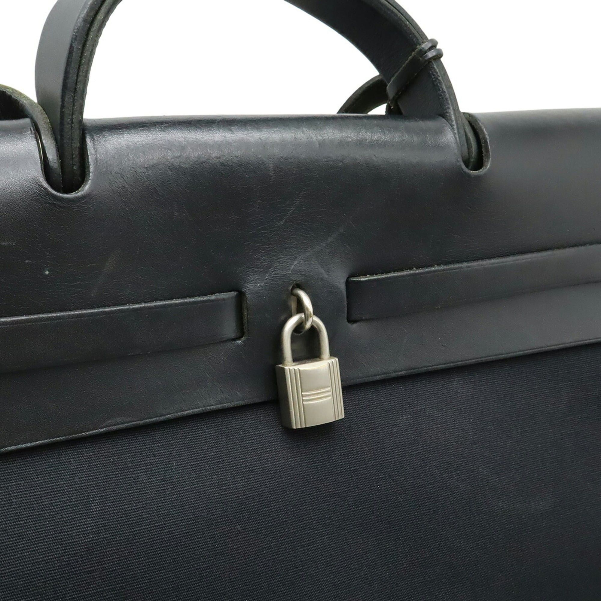 Hermes HERMES Herbag MM Handbag Shoulder Bag Toile Officier Leather Black □E Stamp Size ONE SIZE - 8 Thumbnail