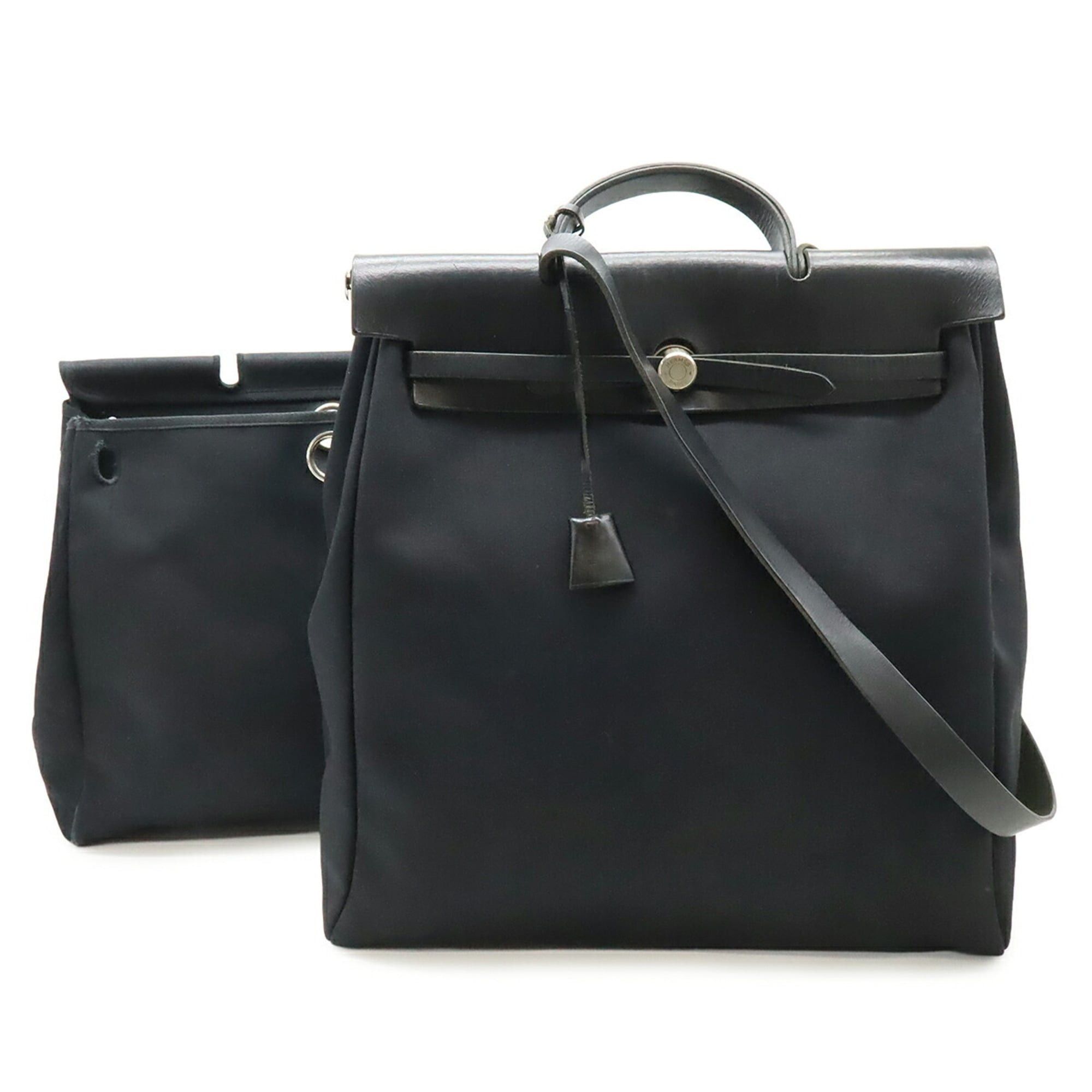 Hermes HERMES Herbag MM Handbag Shoulder Bag Toile Officier Leather Black □E Stamp Size ONE SIZE - 2 Thumbnail