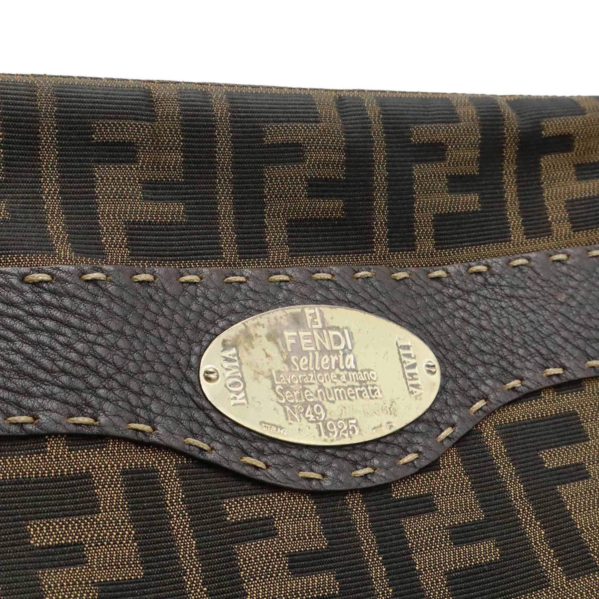 Fendi FENDI Selleria Zucca Shoulder Bag, Canvas and Leather, Brown, 8BT092 Size ONE SIZE - 10 Thumbnail