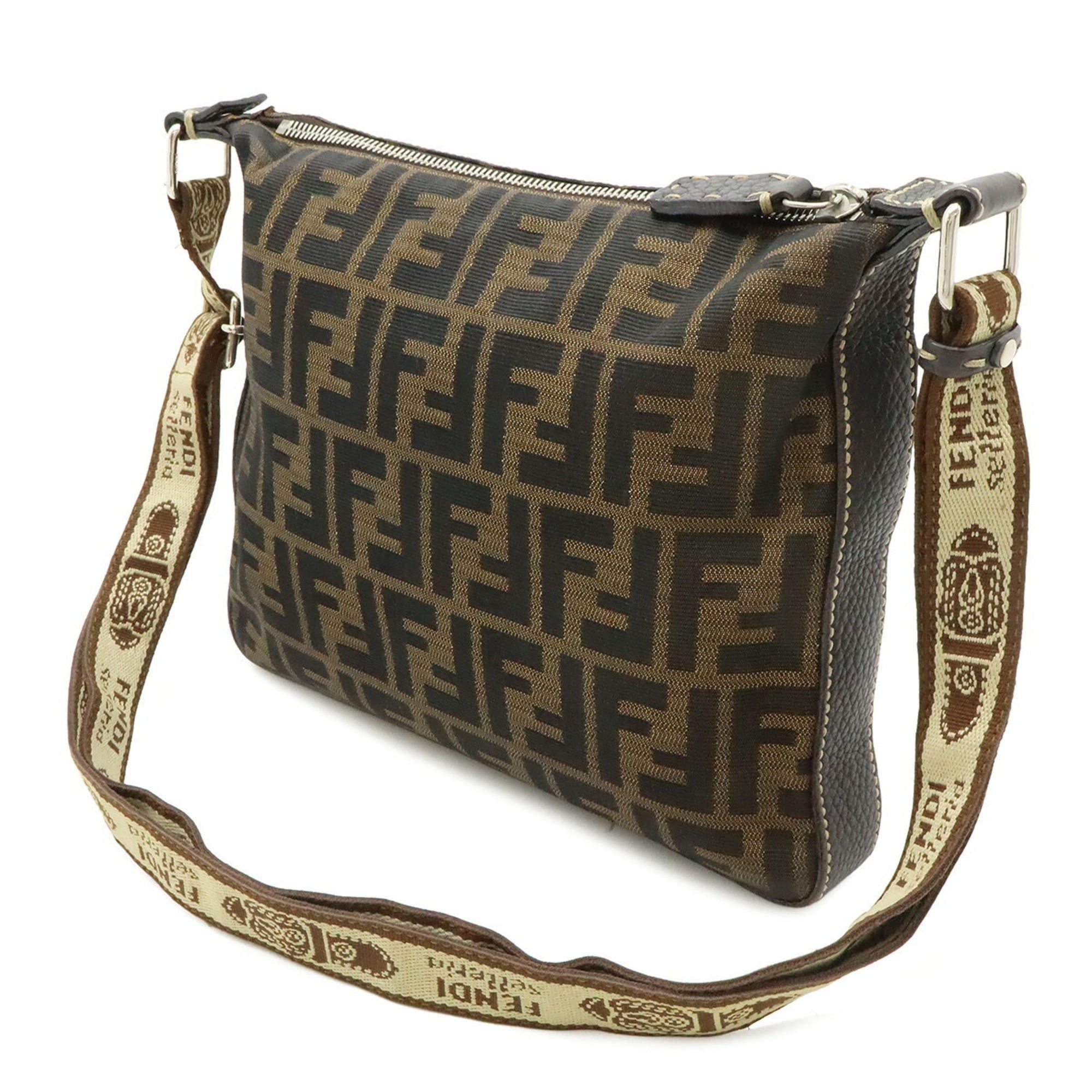 Fendi FENDI Selleria Zucca Shoulder Bag, Canvas and Leather, Brown, 8BT092 Size ONE SIZE - 3 Thumbnail