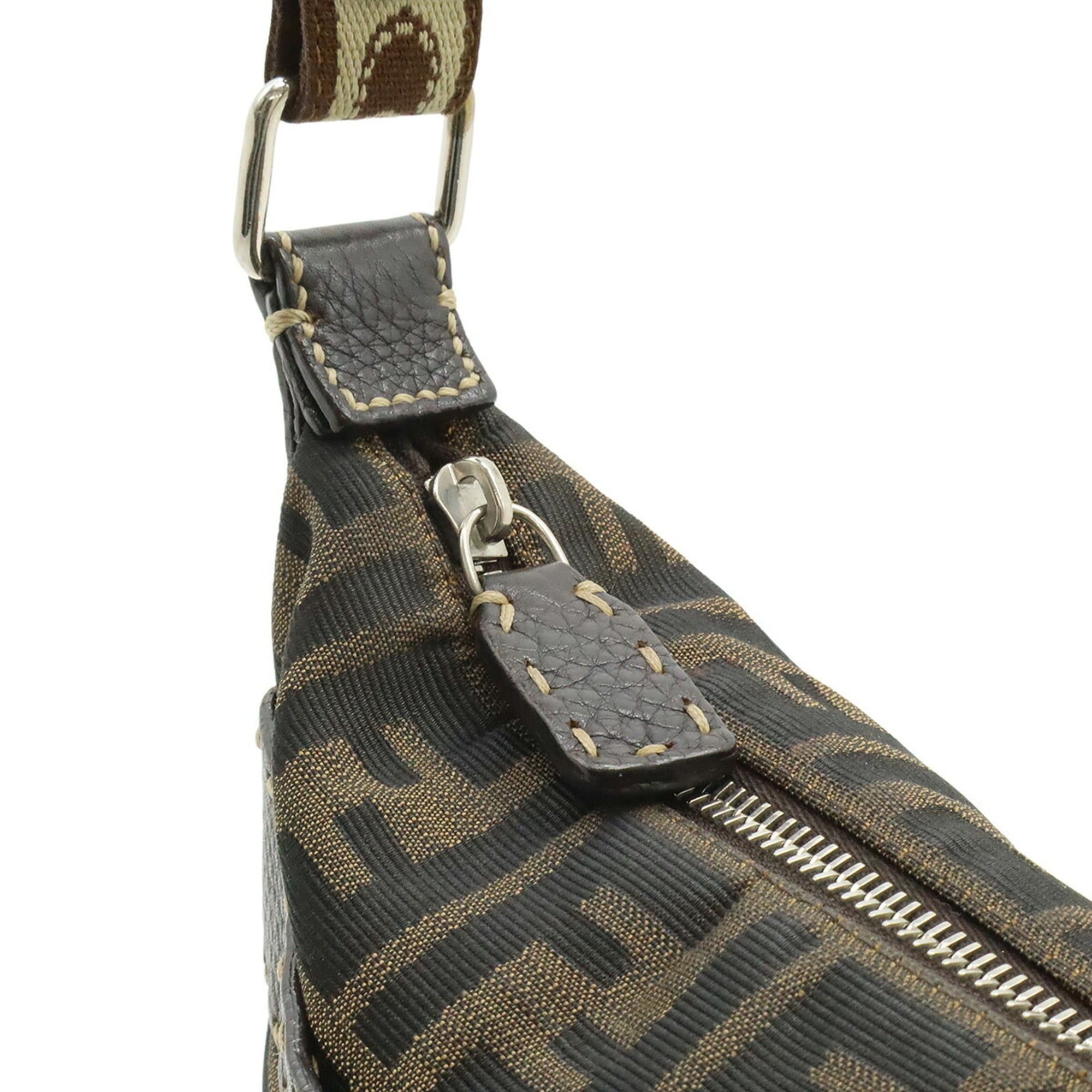 Fendi FENDI Selleria Zucca Shoulder Bag, Canvas and Leather, Brown, 8BT092 Size ONE SIZE - 7 Thumbnail